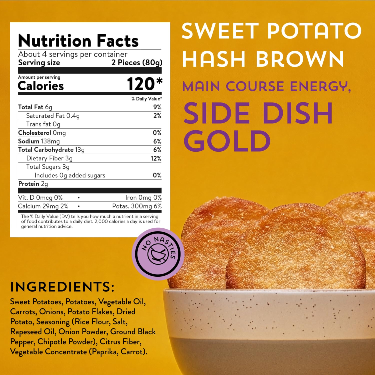 Sweet Potato Hash Browns 7 Frozen Patties 10.58 Oz Strong Roots