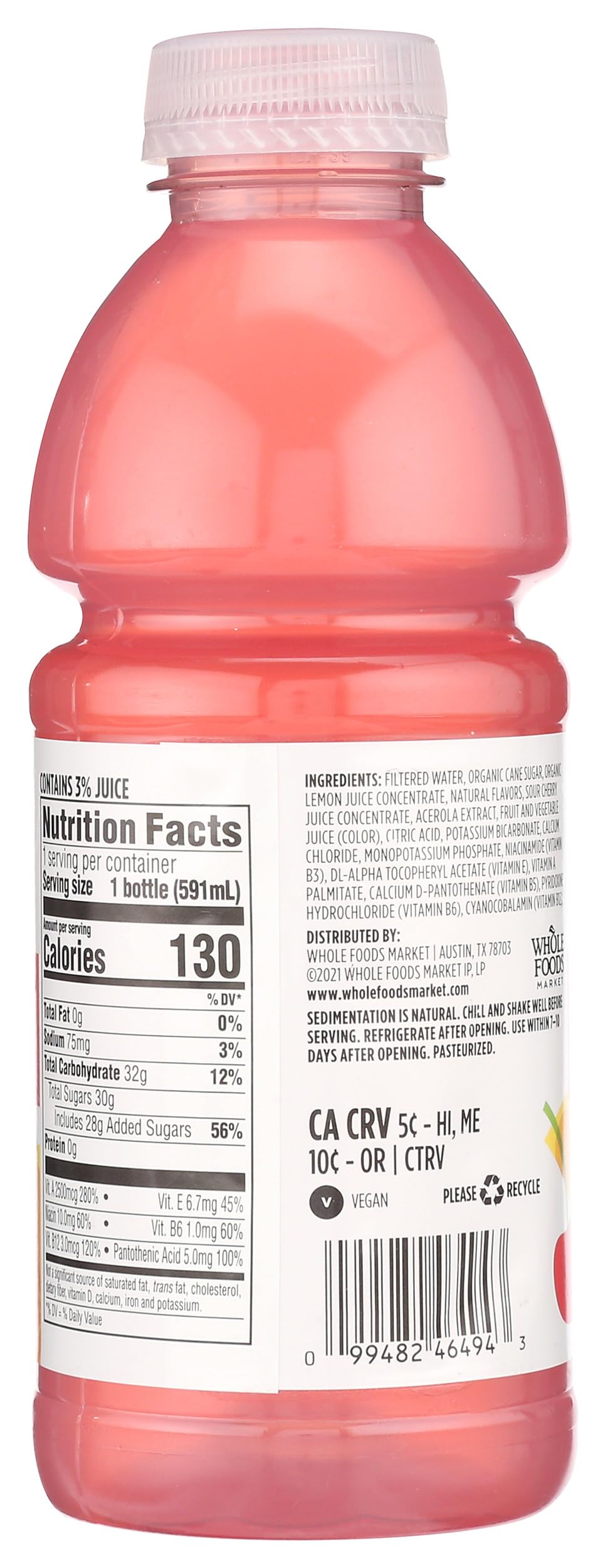 Water Nutrient Lemonade Vitamin C No Calorie 20 Fl Oz 365 By Whole Foods Market