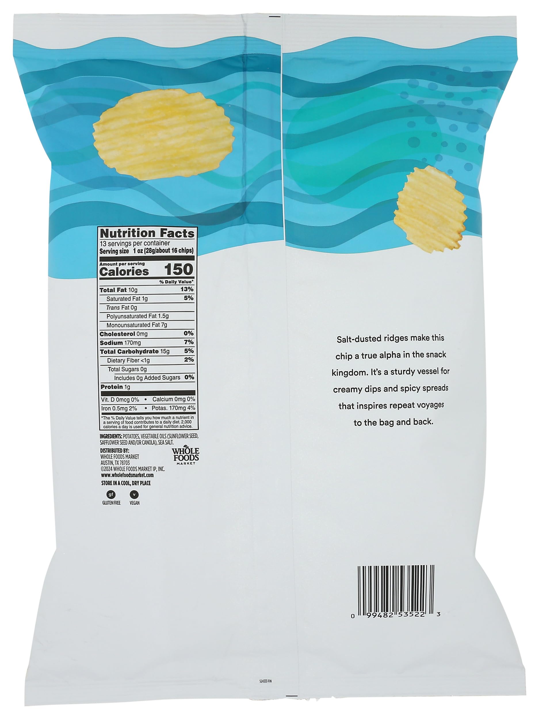 Rippled Sea Salt Potato Chips 13 Oz 365 By Whole Foods Market