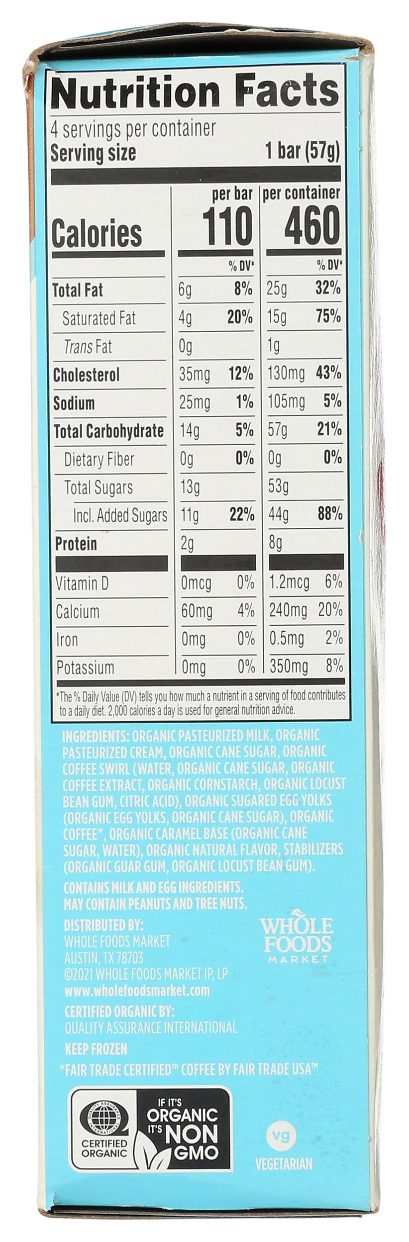 Organic Coffee & Cream Ice Cream Bar 10 FZ 365 By Whole Foods Market