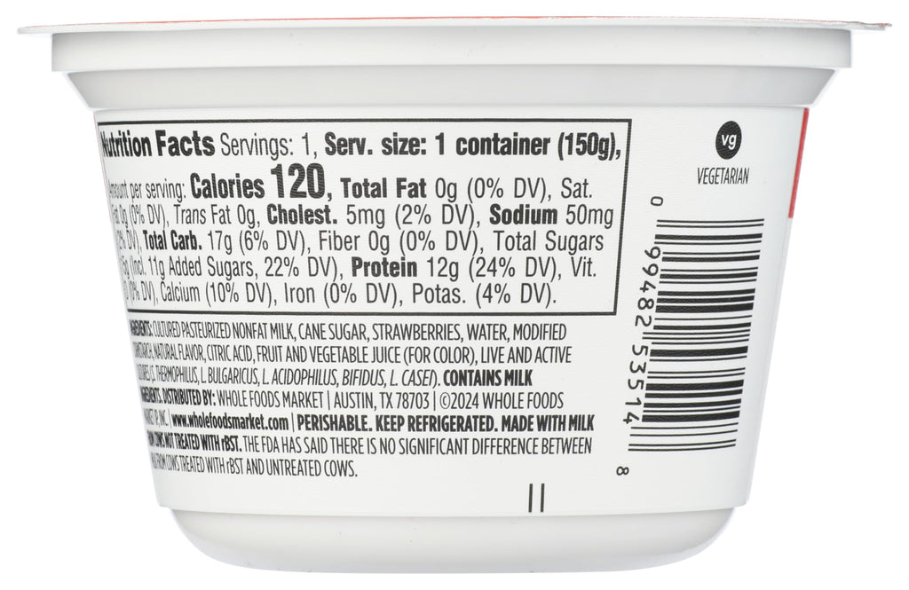 Nonfat Strawberry Greek Yogurt 5.3 Oz 365 By Whole Foods Market
