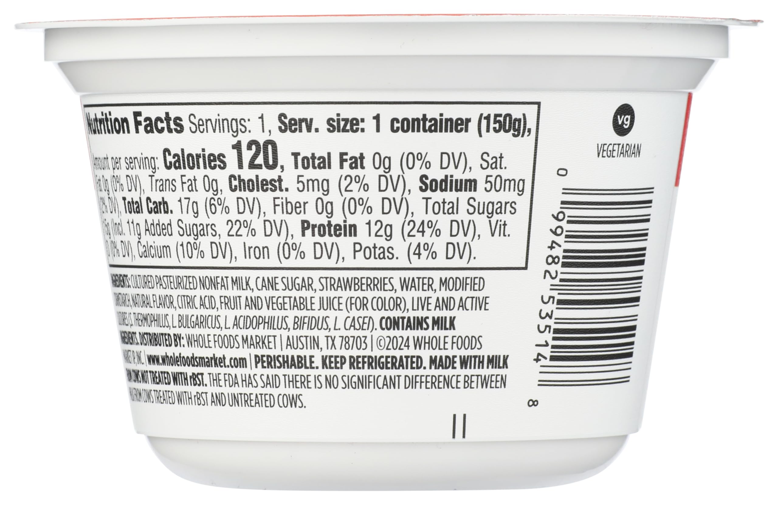 Nonfat Strawberry Greek Yogurt 5.3 Oz 365 By Whole Foods Market