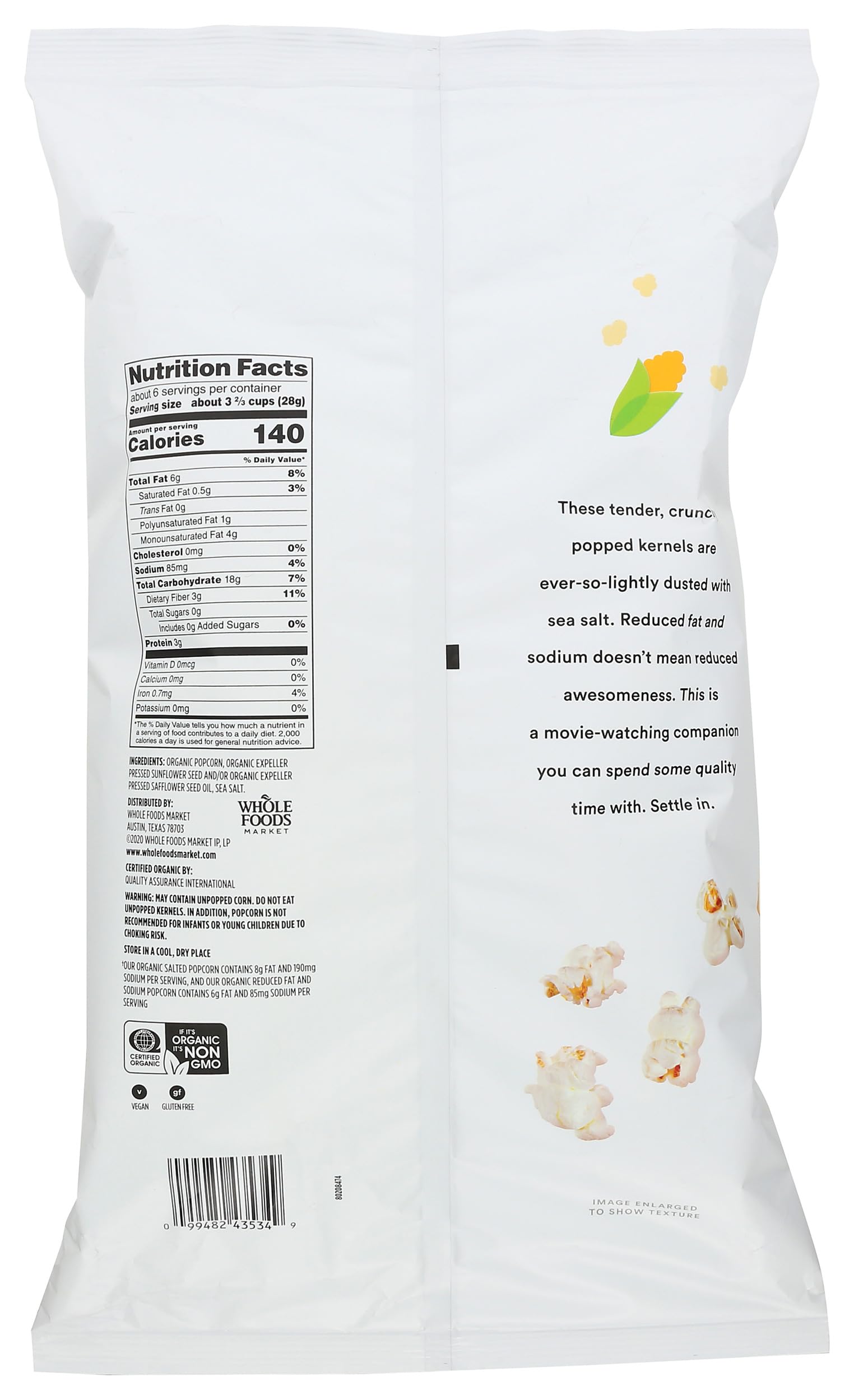 Organic Reduced Fat And Sodium Popcorn 6 Oz 365 By Whole Foods Market
