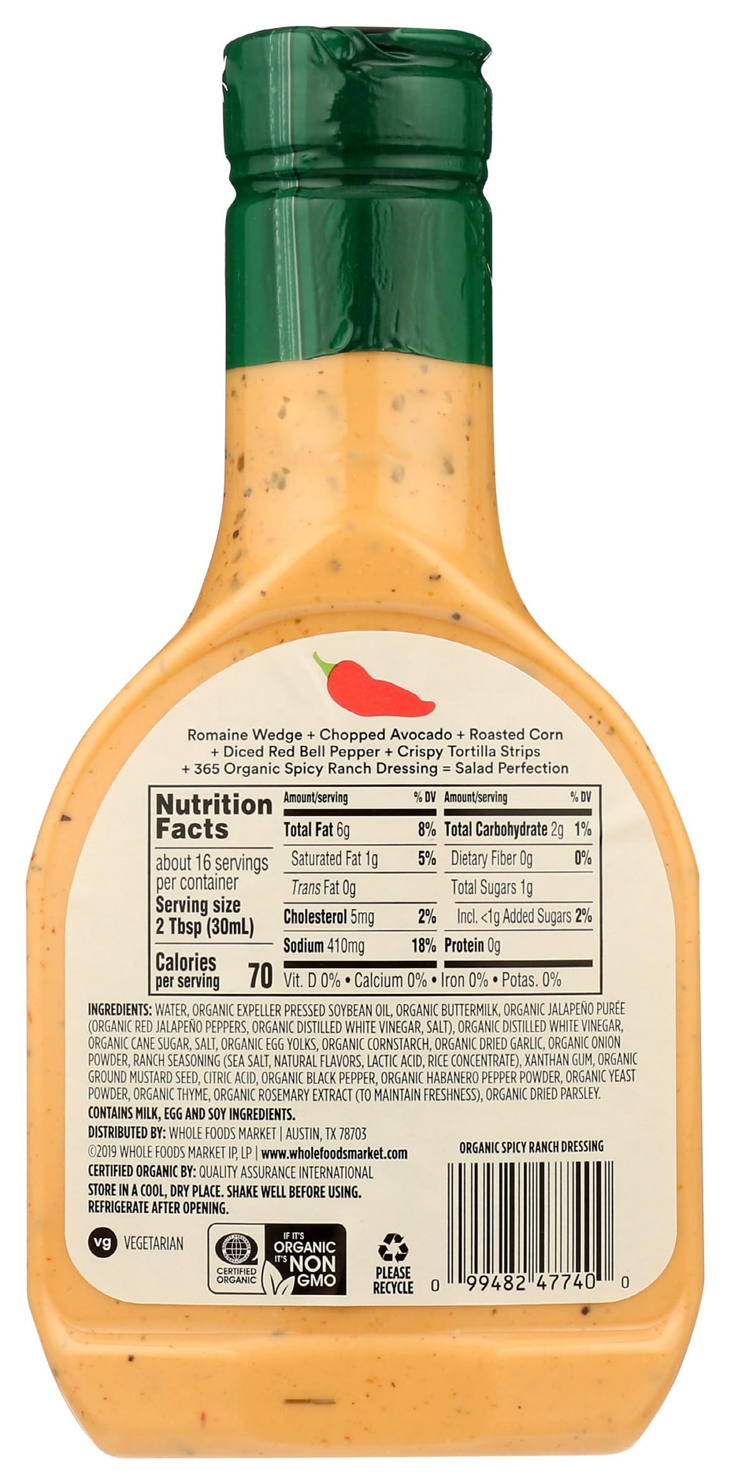 Organic Spicy Ranch Dressing 16 Fl Oz 365 By Whole Foods Market