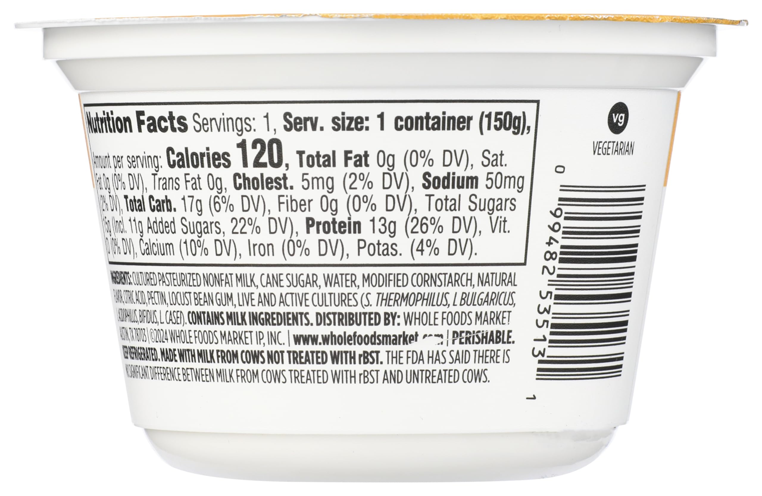 Nonfat Vanilla Greek Yogurt 5.3 Oz 365 By Whole Foods Market