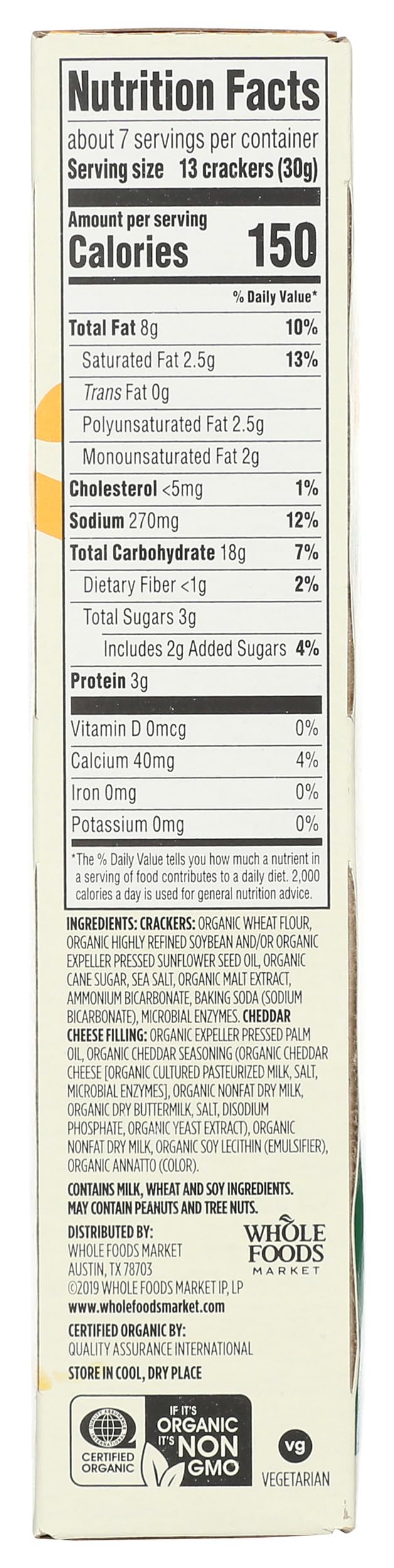 Organic Mini Cheese Sandwich Crackers 7.5 Oz 365 By Whole Foods Market