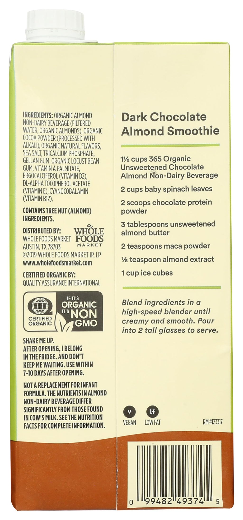 Organic Unsweetened Chocolate Almond Milk 32 Fl Oz 365 By Whole Foods Market