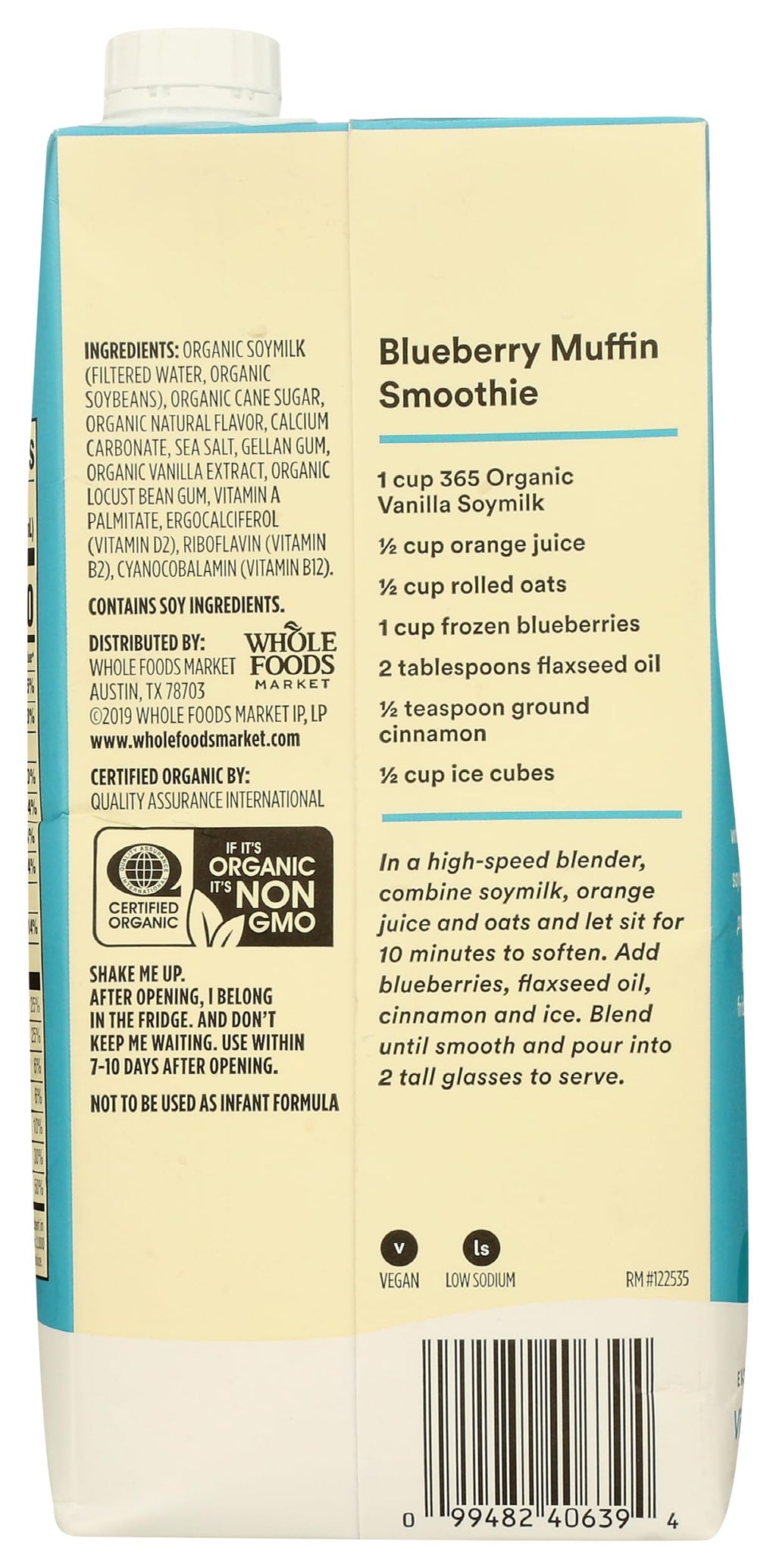 Organic Vanilla Soy Beverage 32 Fl Oz 365 By Whole Foods Market