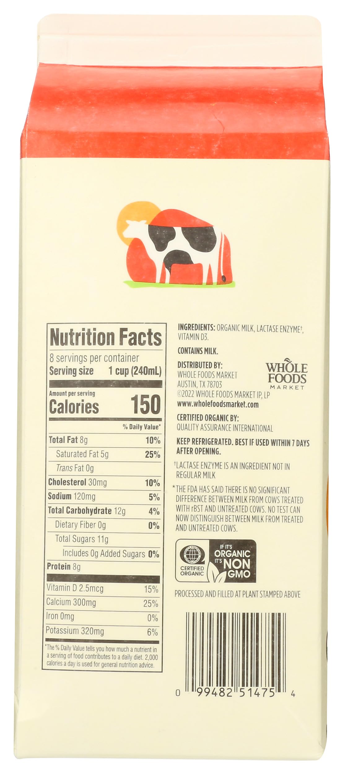 Organic Lactose Free Whole Milk 64 Fl Oz 365 By Whole Foods Market