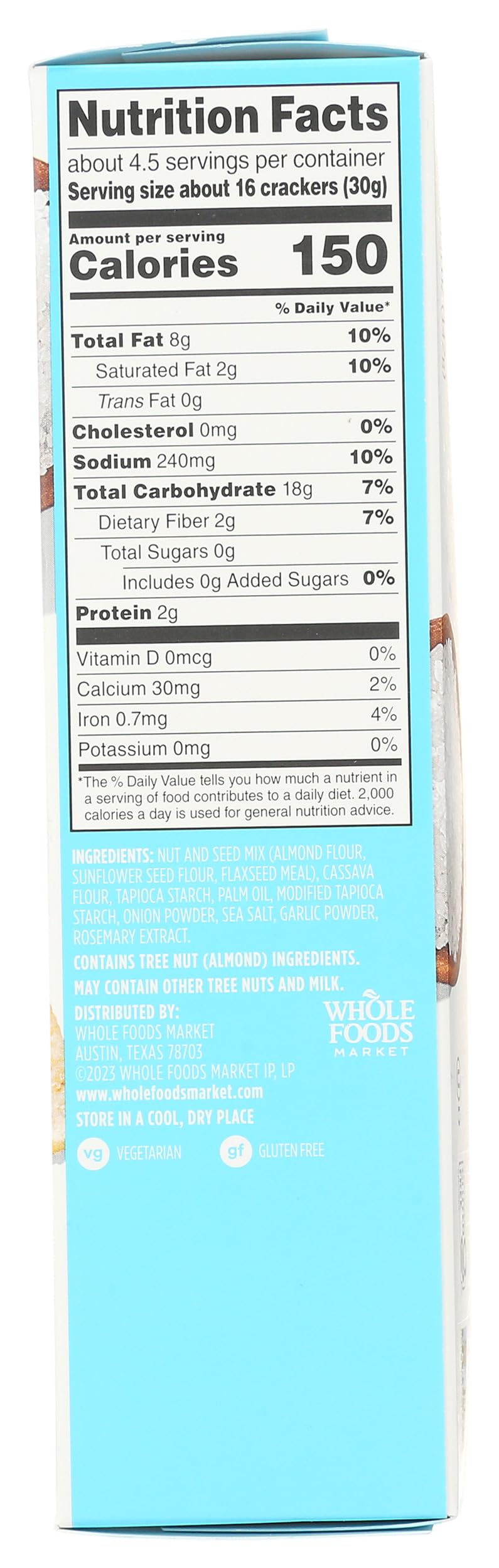 Rosemary Sea Salt Almond Flour Crackers 5 Oz 365 By Whole Foods Market