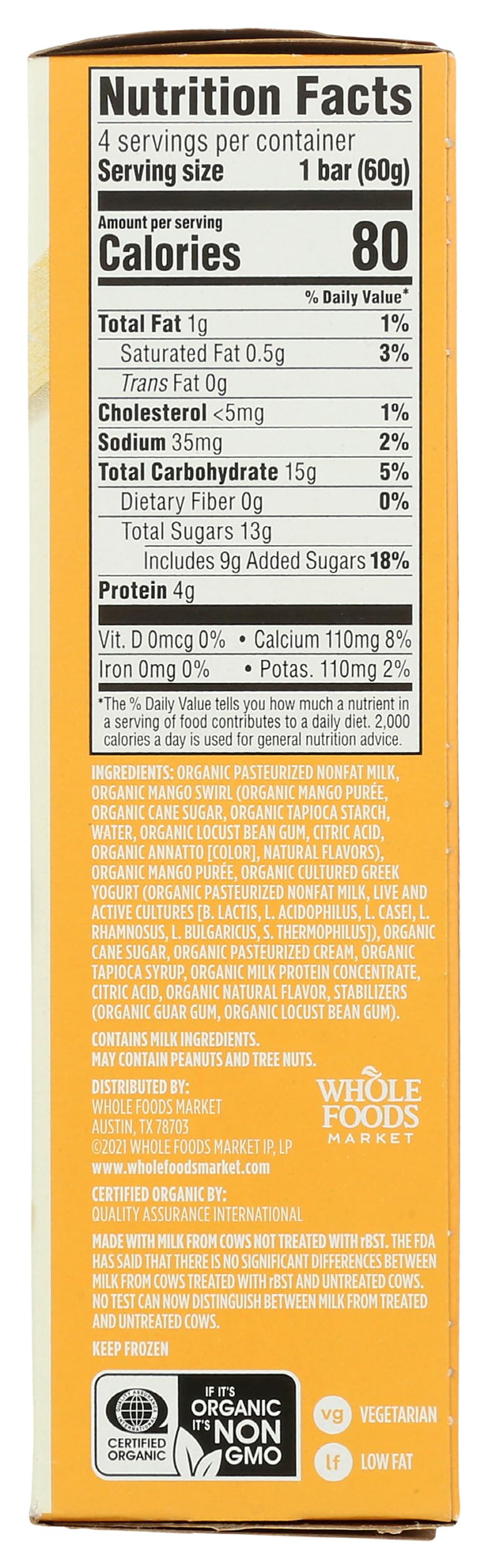 Greek Yogurt Bar Mango Organic 10 Ounce 1 Count 365 By Whole Foods Market