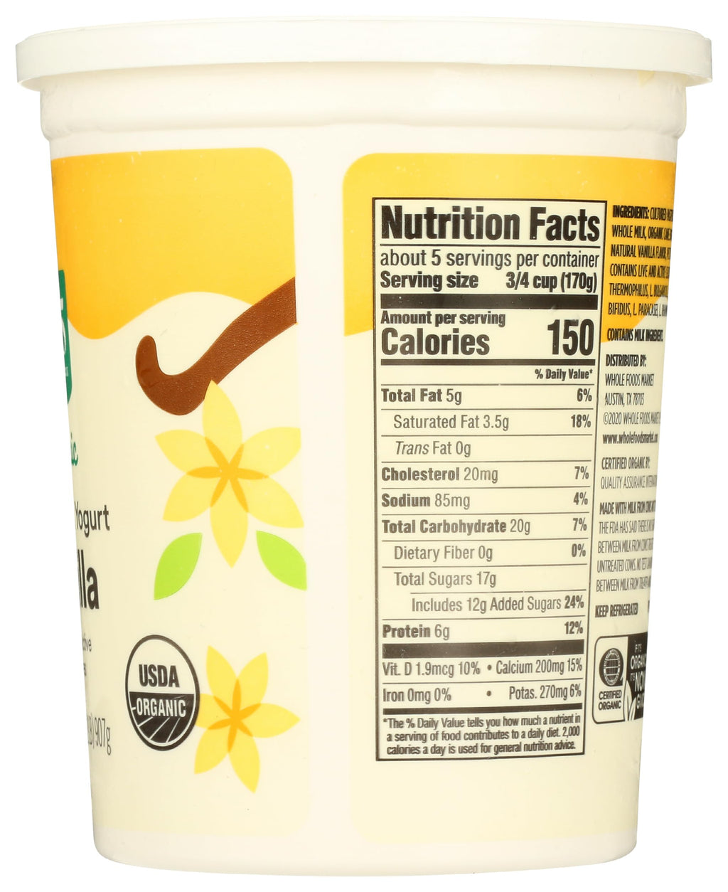 Organic Vanilla Whole Milk Yogurt 32 Oz 365 By Whole Foods Market