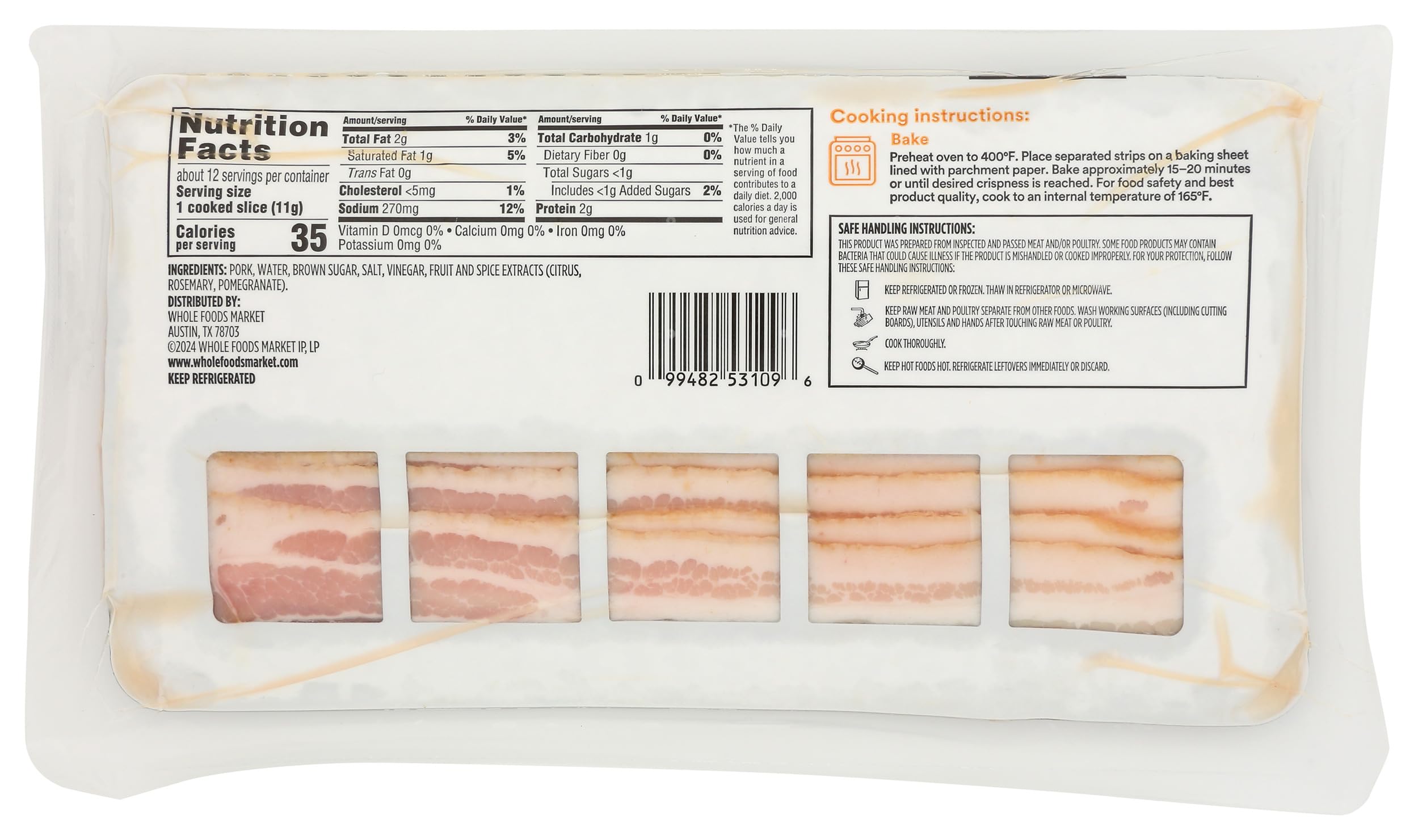 Uncured Applewood Smoked Bacon 12 Oz 365 By Whole Foods Market