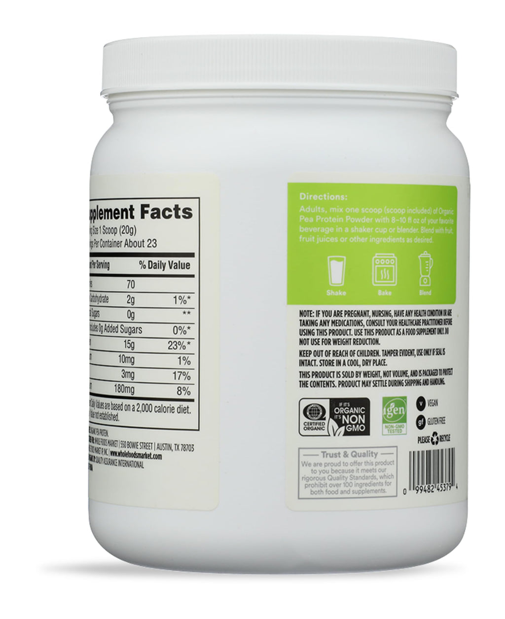 Organic Pea Protein 16 Oz 365 By Whole Foods Market