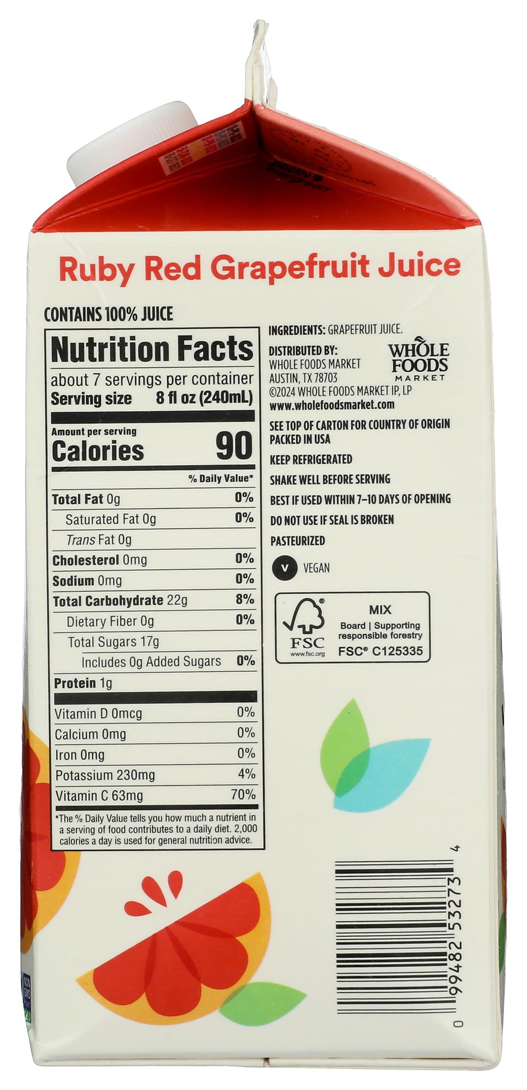 Ruby Red Grapefruit Juice 52 Fl Oz 365 By Whole Foods Market
