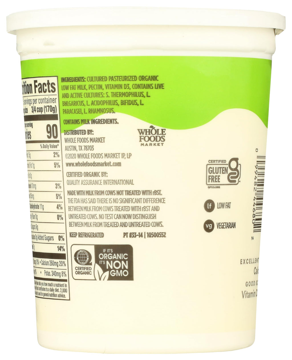 Organic Plain Low Fat Yogurt 32 Oz 365 By Whole Foods Market