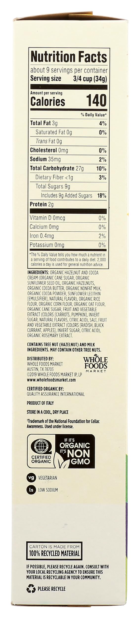 Organic Hazelnut Cocoa Pillows Cereal 10.6 Oz 365 By Whole Foods Market