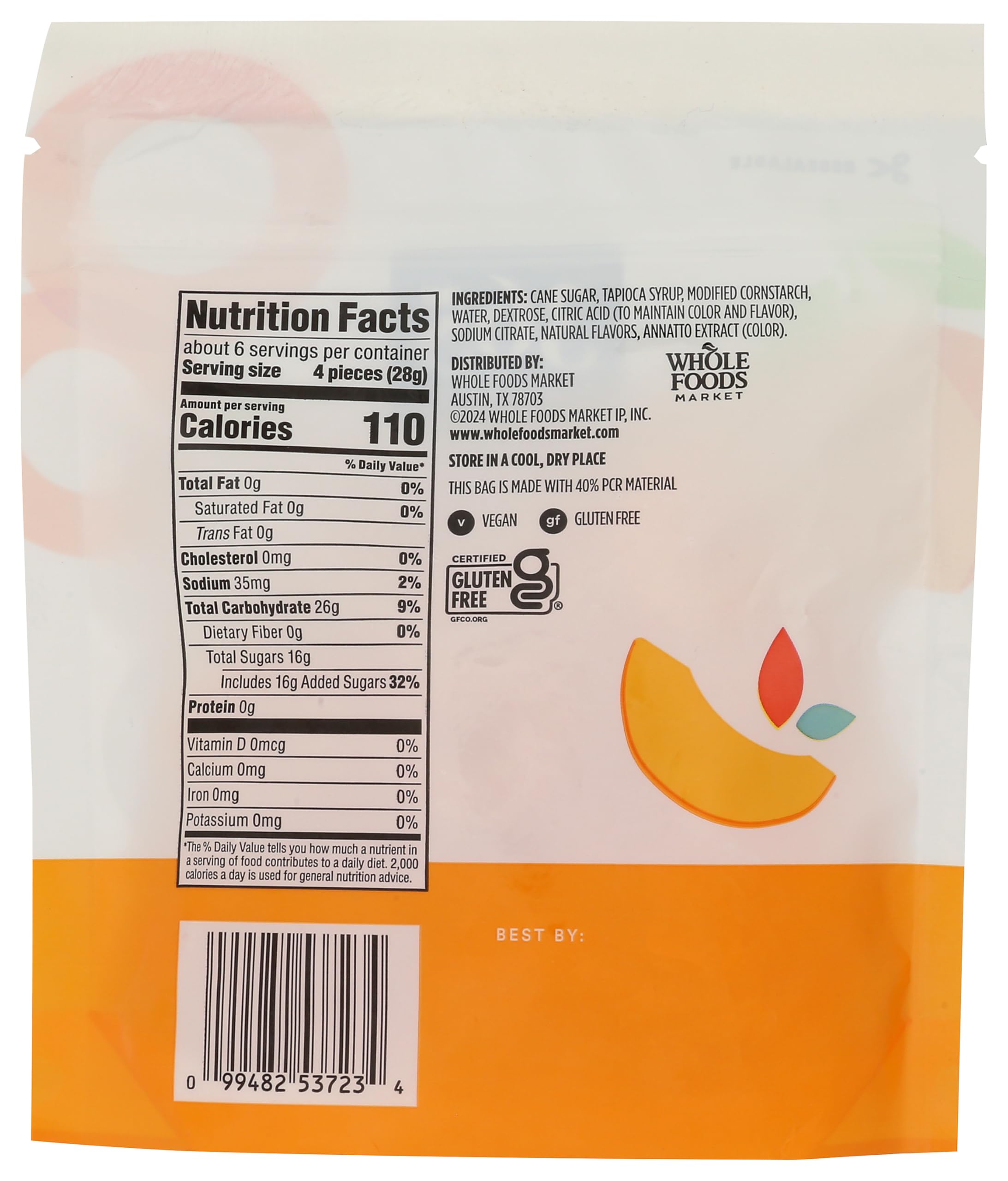 Sour Gummy Peach Rings 6 Oz 365 By Whole Foods Market