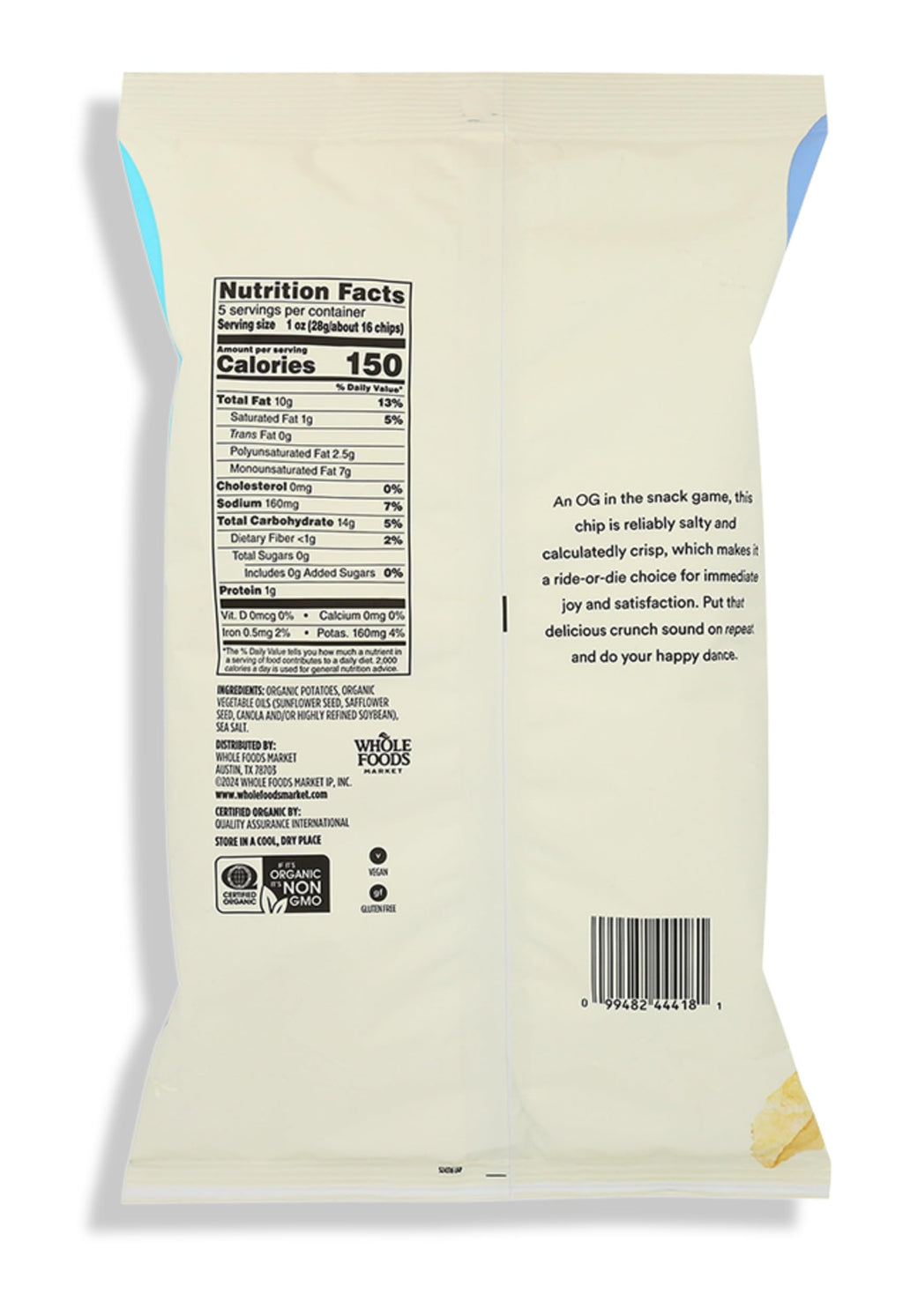 Organic Classic Sea Salt Potato Chips 5 Oz 365 By Whole Foods Market