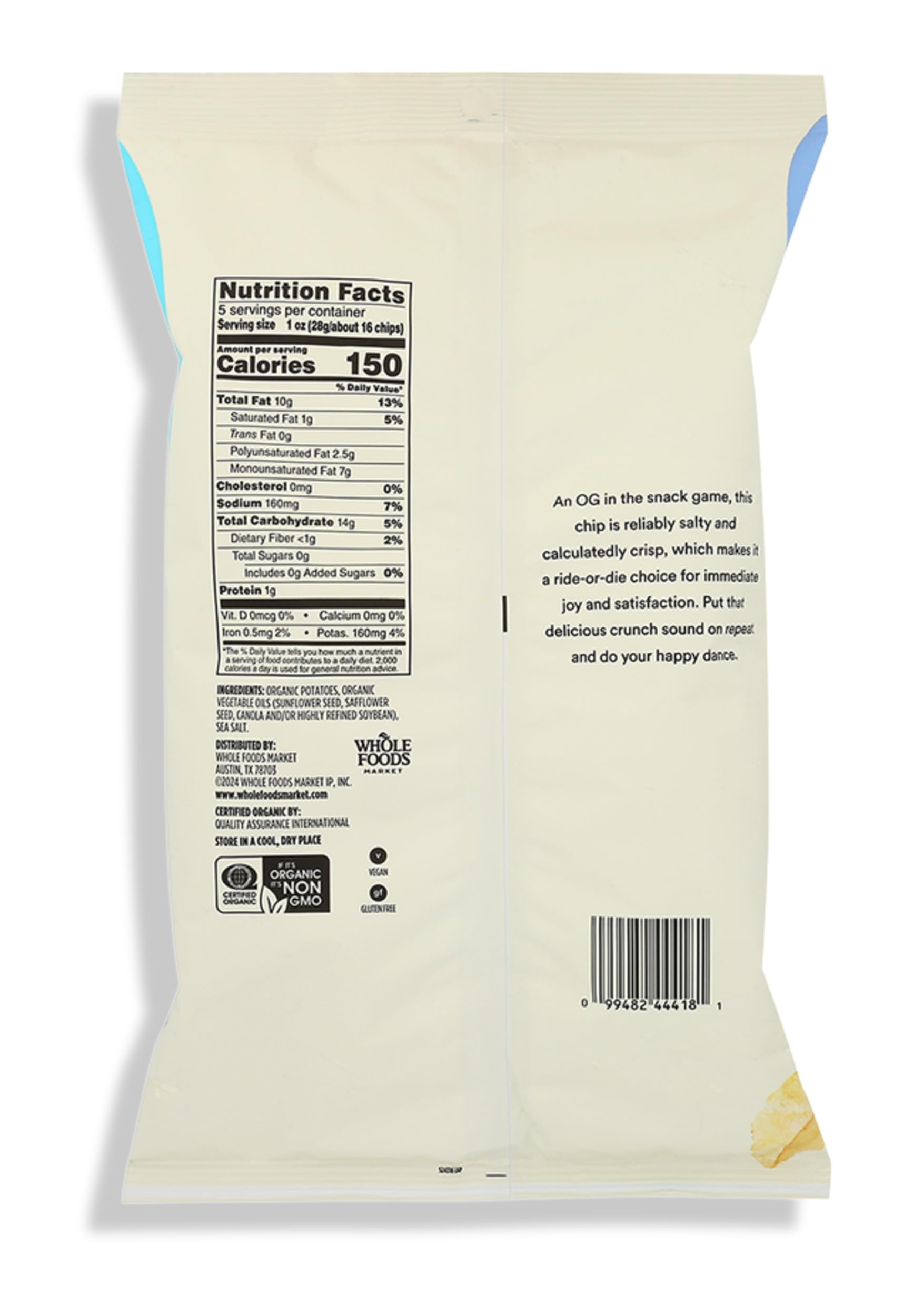 Organic Classic Sea Salt Potato Chips 5 Oz 365 By Whole Foods Market