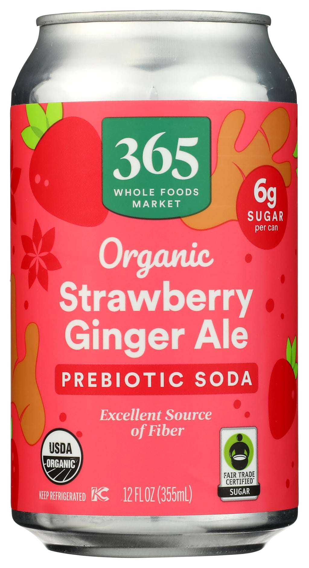 Organic Strawberry Ginger Ale Prebiotic Soda 12 Fl Oz 365 By Whole Foods Market