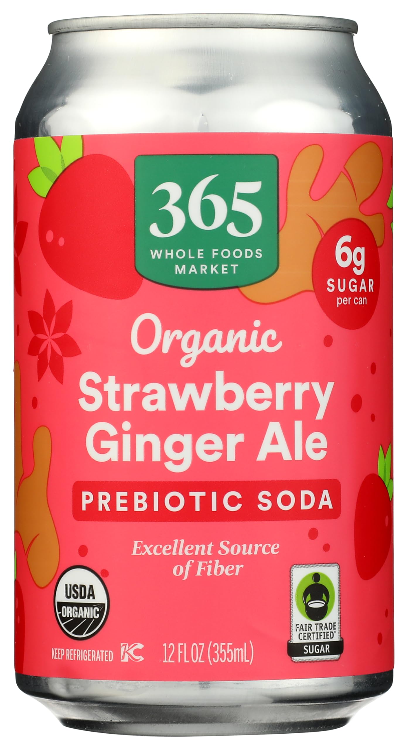 Organic Strawberry Ginger Ale Prebiotic Soda 12 Fl Oz 365 By Whole Foods Market