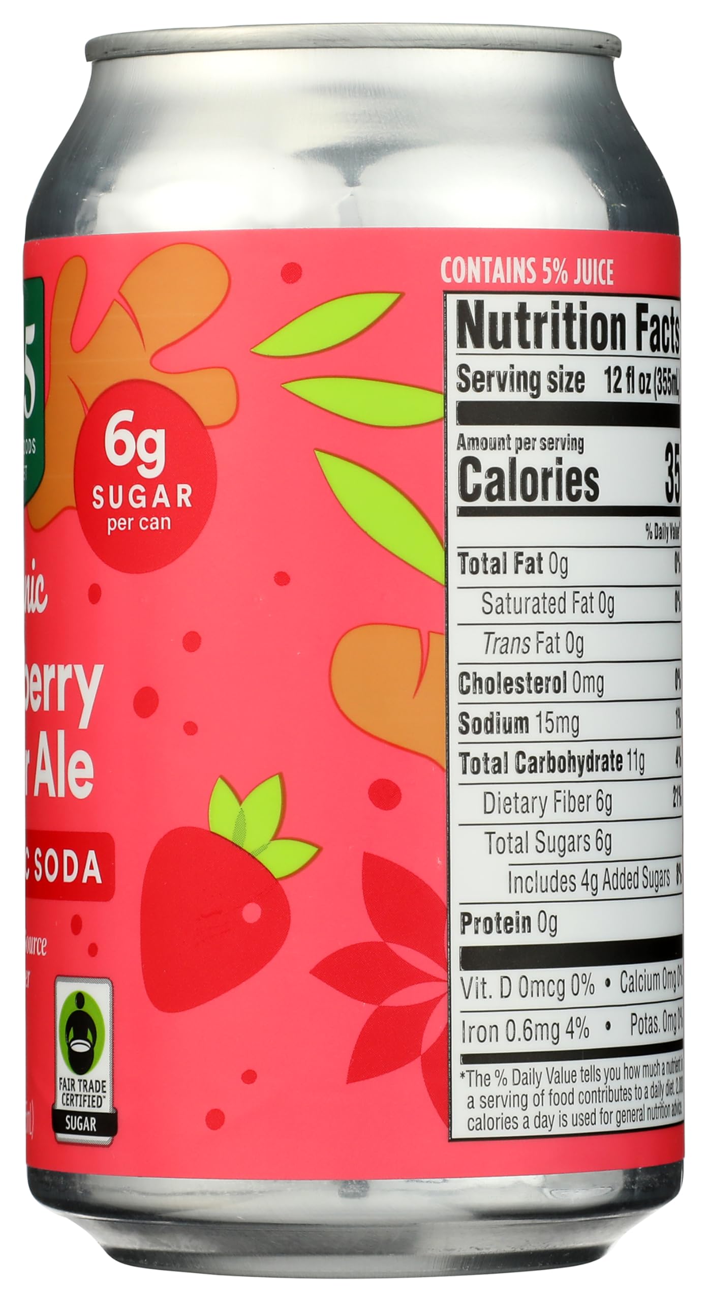 Organic Strawberry Ginger Ale Prebiotic Soda 12 Fl Oz 365 By Whole Foods Market