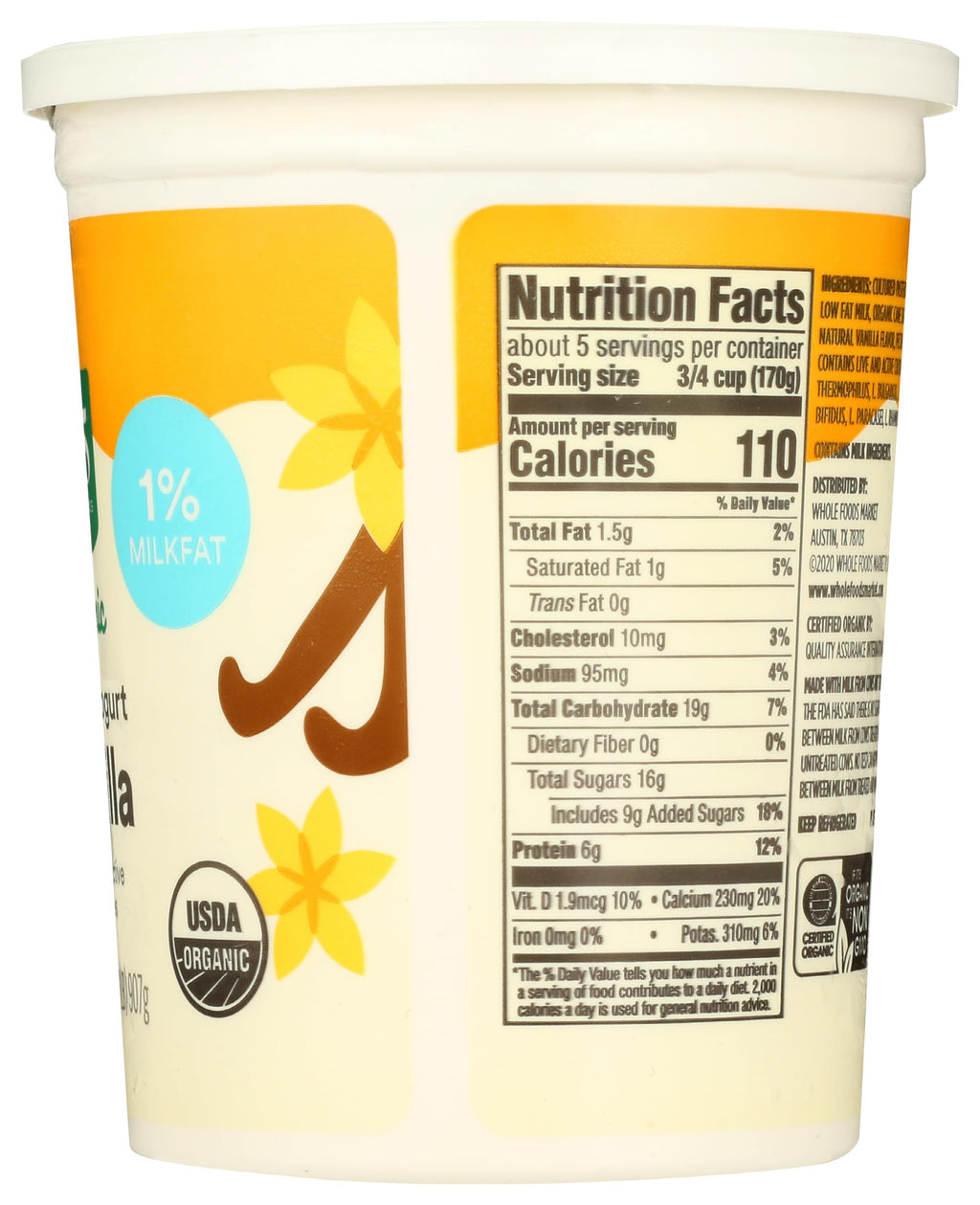 Organic Vanilla Low Fat Yogurt 32 Oz 365 By Whole Foods Market