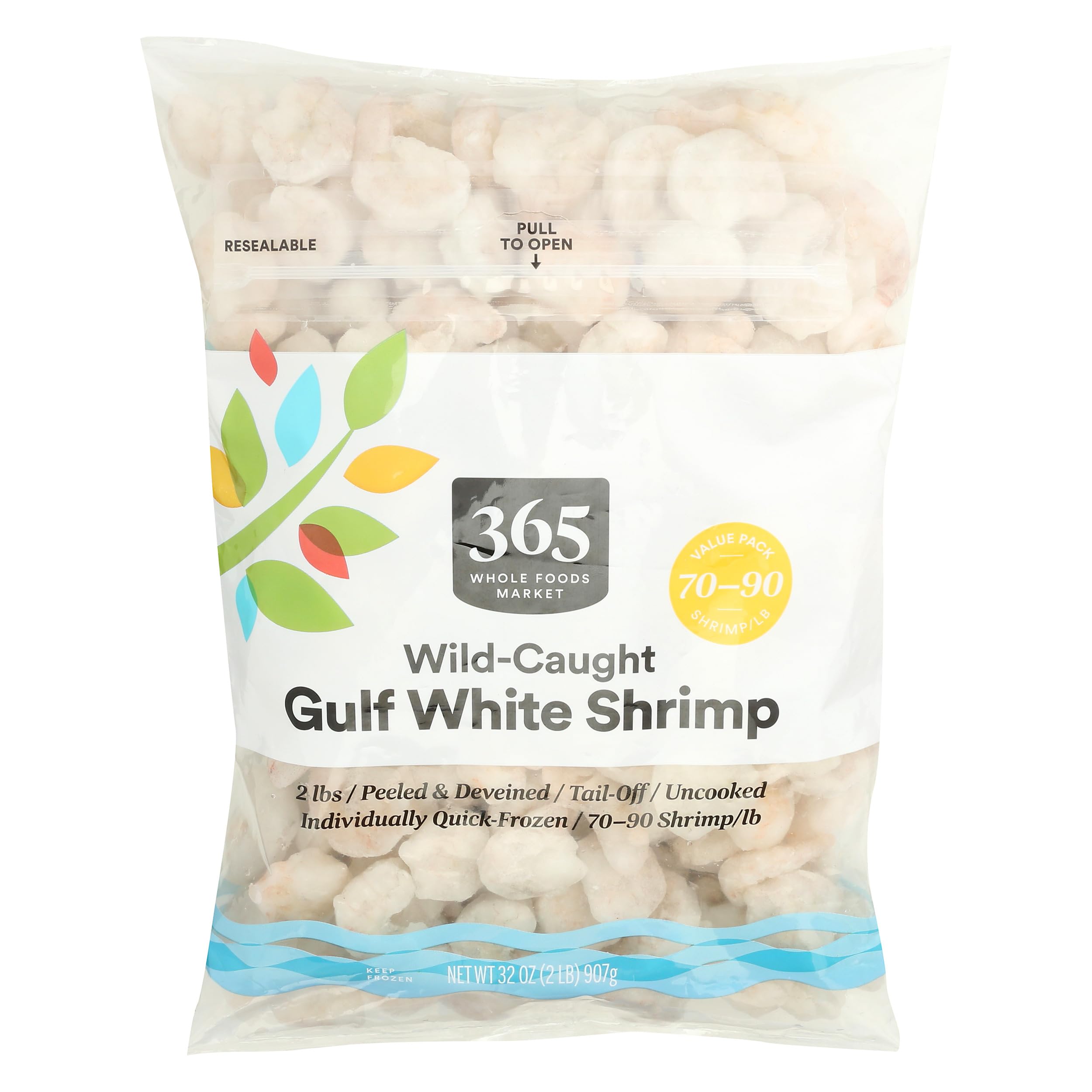 Wild-Caught Gulf White Shrimp 70-90/lb P&D Club Pack 32 Oz 365 By Whole Foods Market