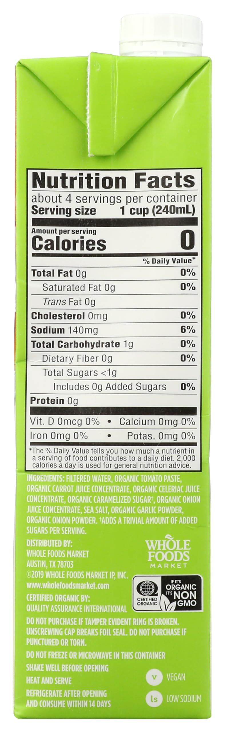 Organic Low Sodium Vegetable Broth 32 FZ 365 By Whole Foods Market