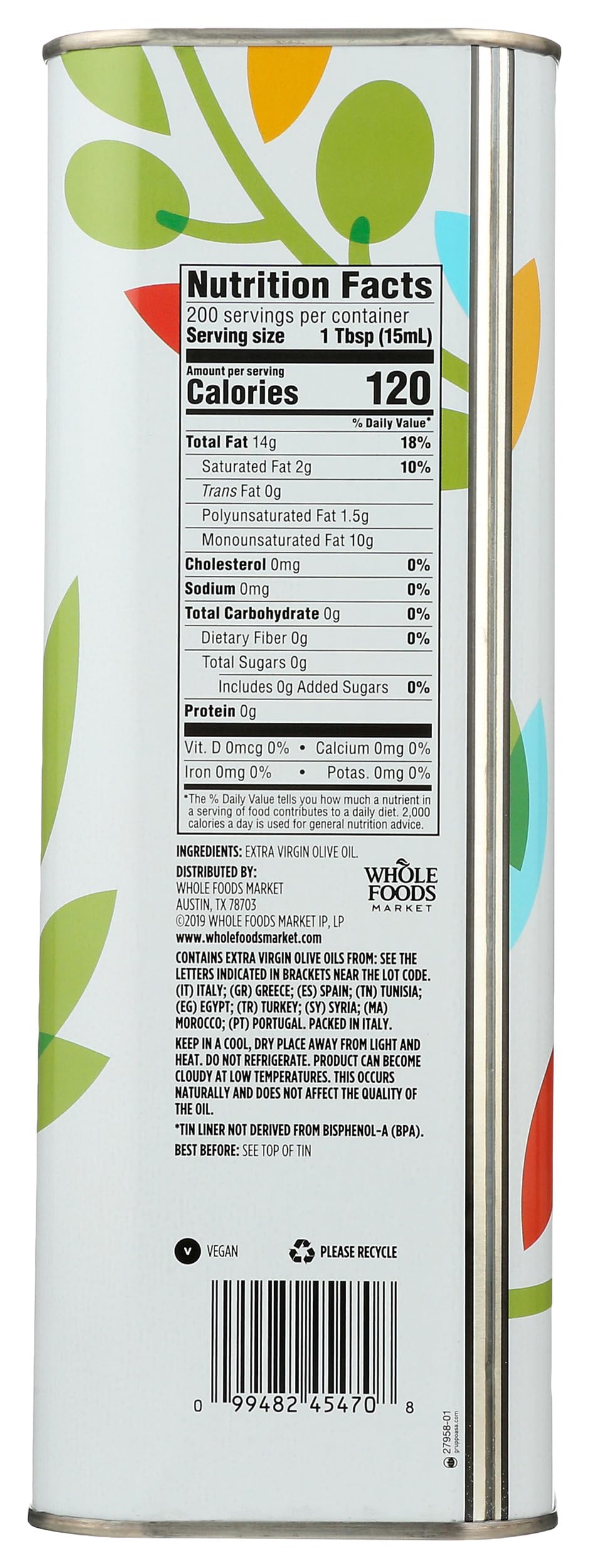 Extra Virgin Mediterranean Olive Oil 101.4 Fl Oz 1 Count 365 By Whole Foods Market