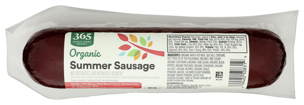 Organic Grass Fed Beef Summer Sausage 10 Oz 365 By Whole Foods Market