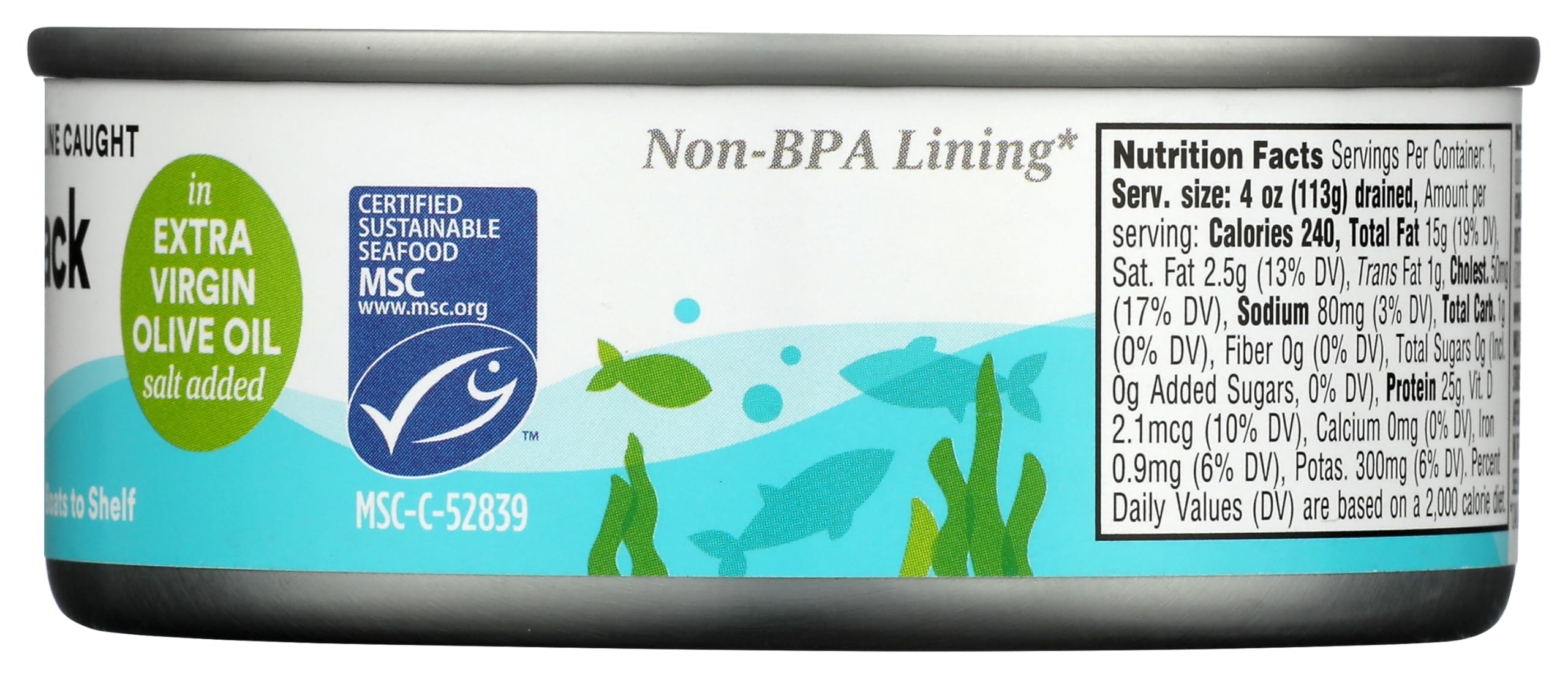 Skipjack Tuna in Extra Virgin Olive Oil Salt Added 5 Oz 365 By Whole Foods Market