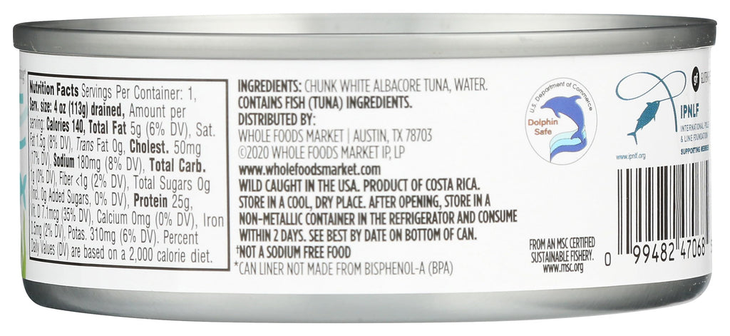 No Salt Albacore Tuna in Water 5 Oz 365 By Whole Foods Market