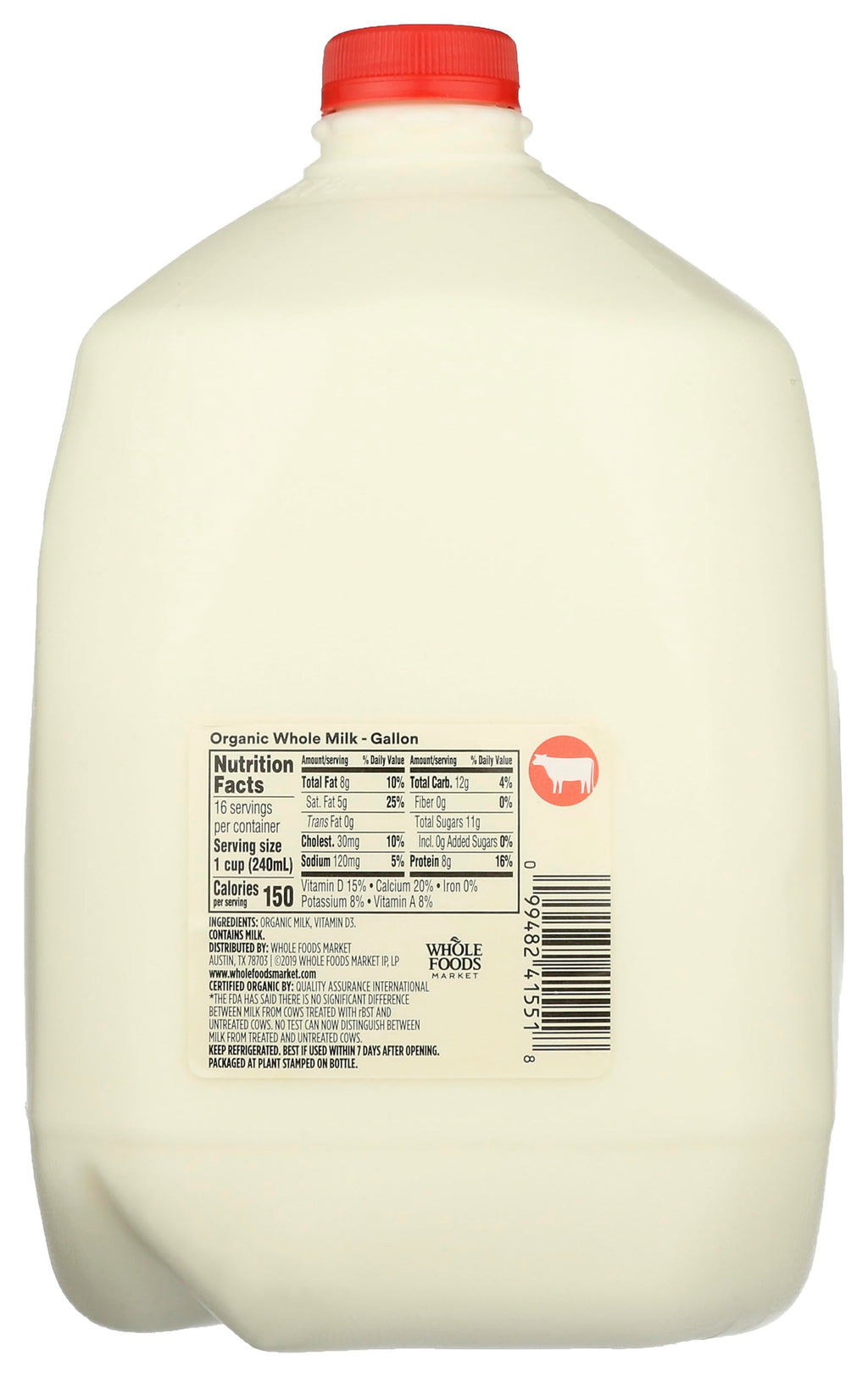Organic Whole Milk 128 Oz 1 Count 365 By Whole Foods Market