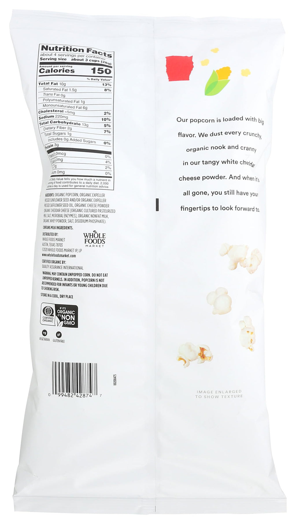Organic White Cheddar Popcorn 4 Oz 365 By Whole Foods Market