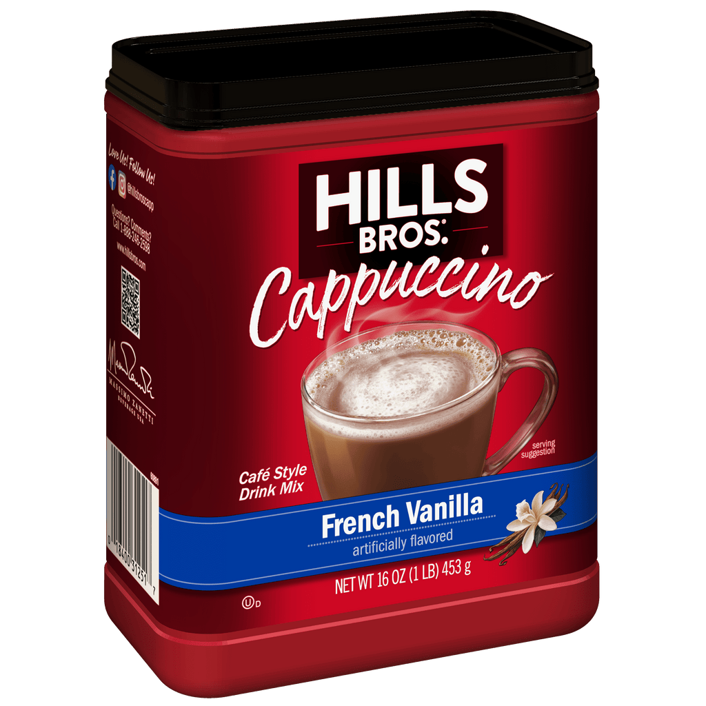 Hills Bros French Vanilla Naturally Caffeinated Medium Instant Cappuccino Mix 16 oz Canister