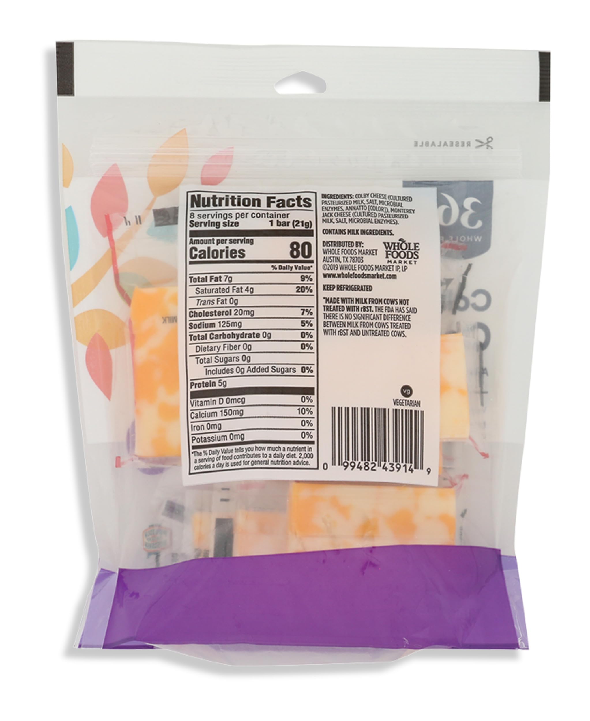 Mild Colby Cheese Bar Snack 6 Oz 365 By Whole Foods Market