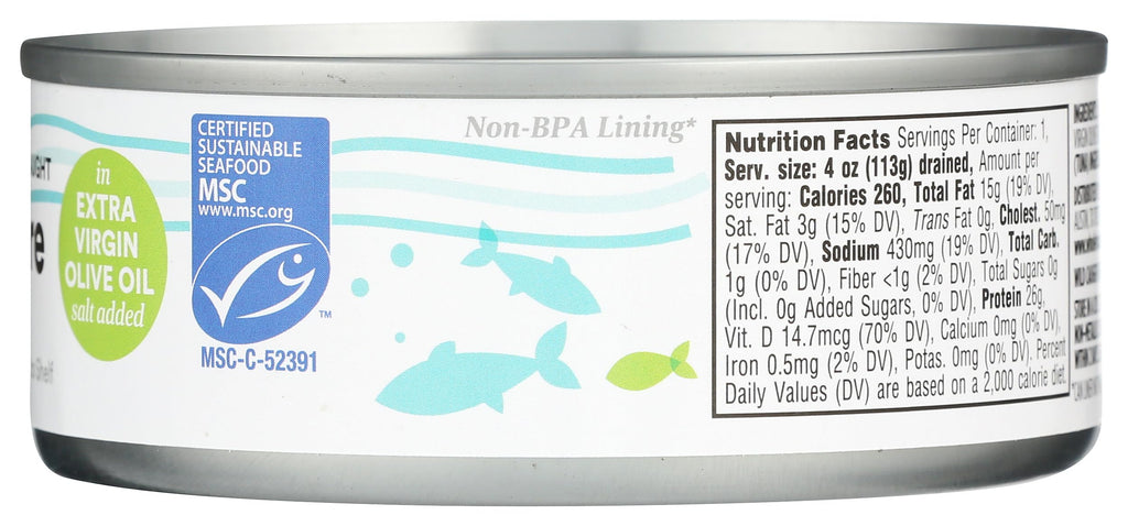 No Salt Albacore Tuna in Extra Virgin Olive Oil 5 Oz 365 By Whole Foods Market