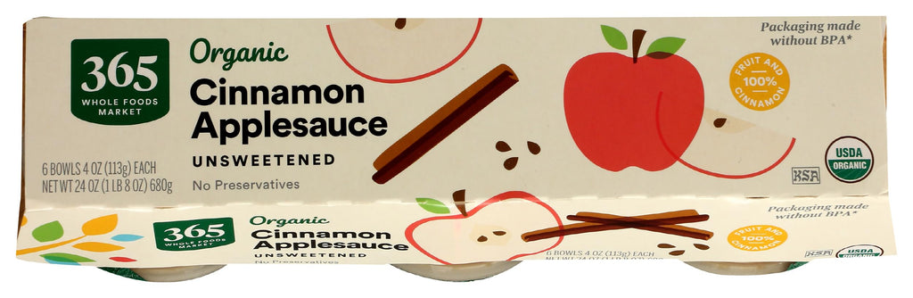 Organic Cinnamon Applesauce Cups Unsweetened 4 Oz 6 Ct 365 By Whole Foods Market