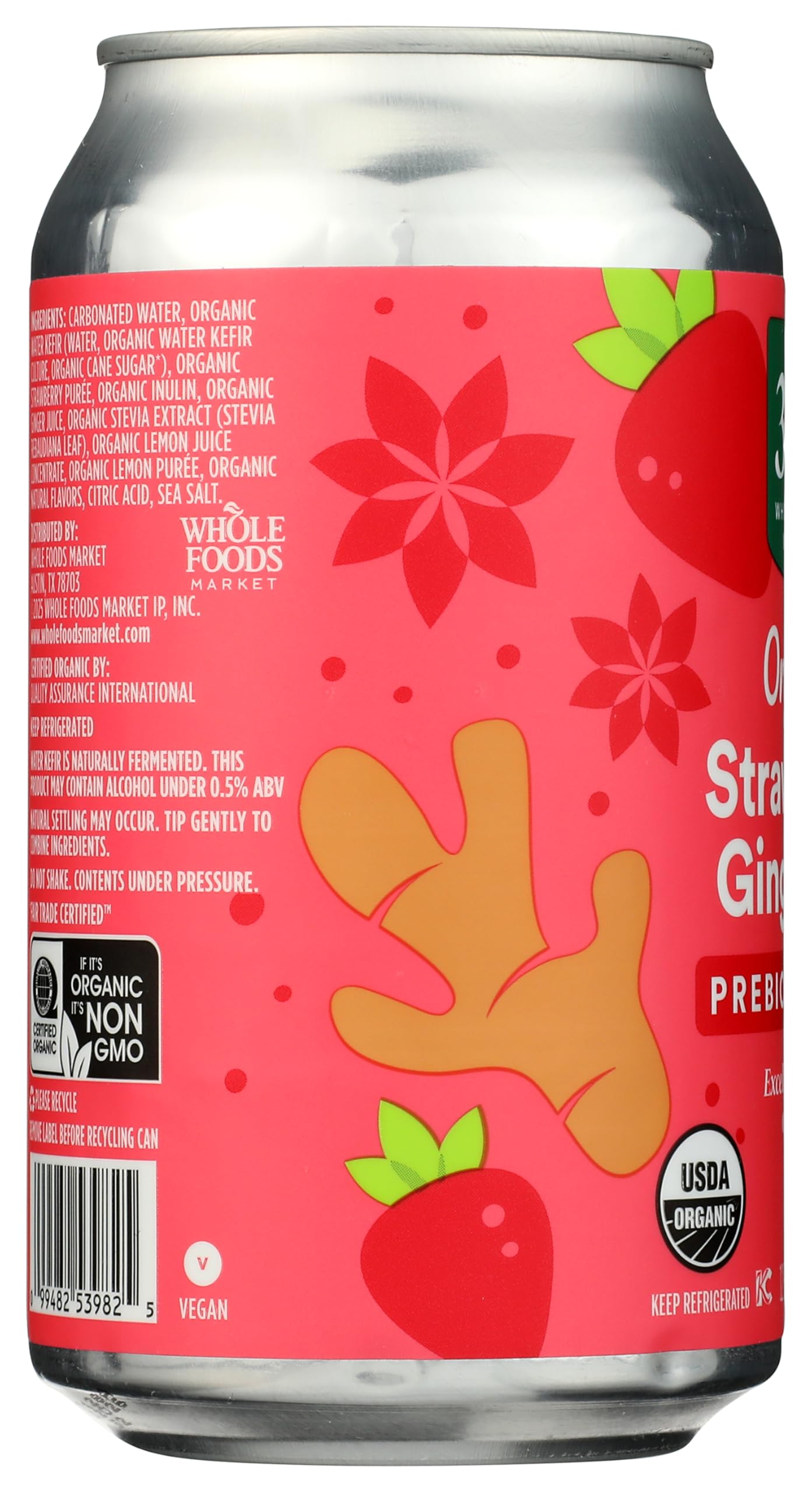 Organic Strawberry Ginger Ale Prebiotic Soda 12 Fl Oz 365 By Whole Foods Market
