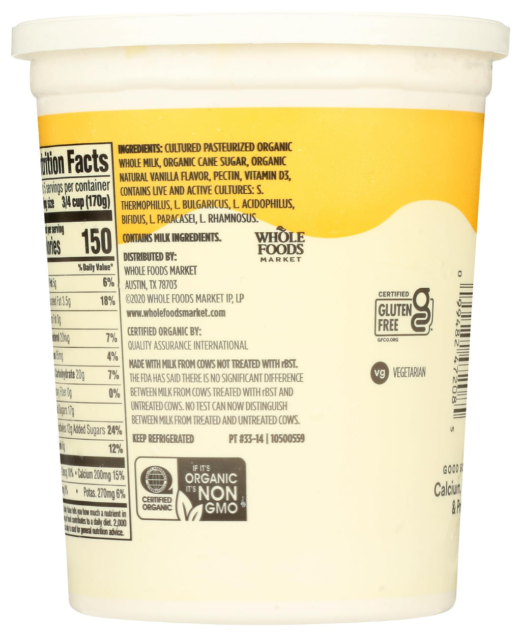 Organic Vanilla Whole Milk Yogurt 32 Oz 365 By Whole Foods Market
