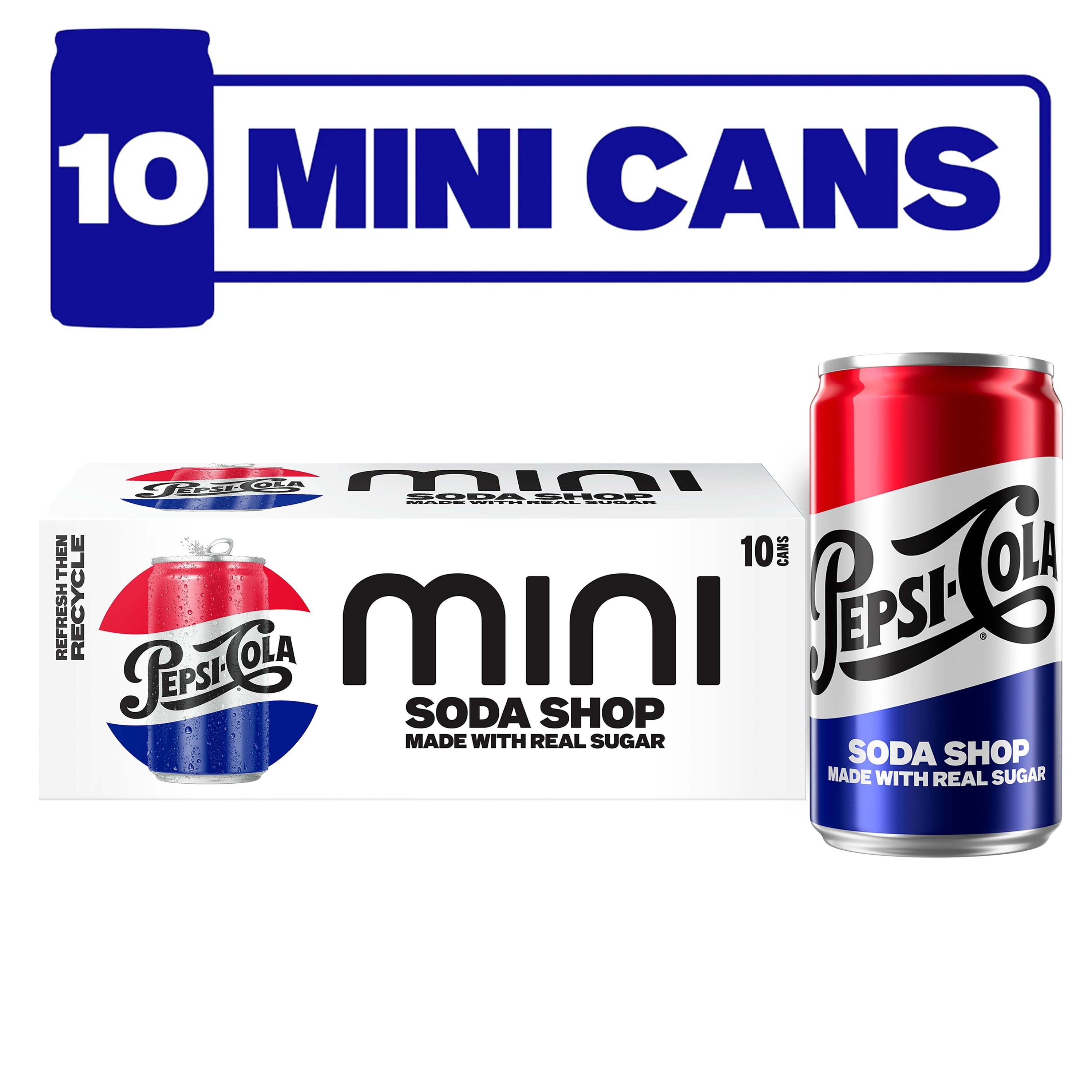 Pepsi Real Sugar Cola Soda Pop Mini Cans 7.5 Fl Oz 10 Pack