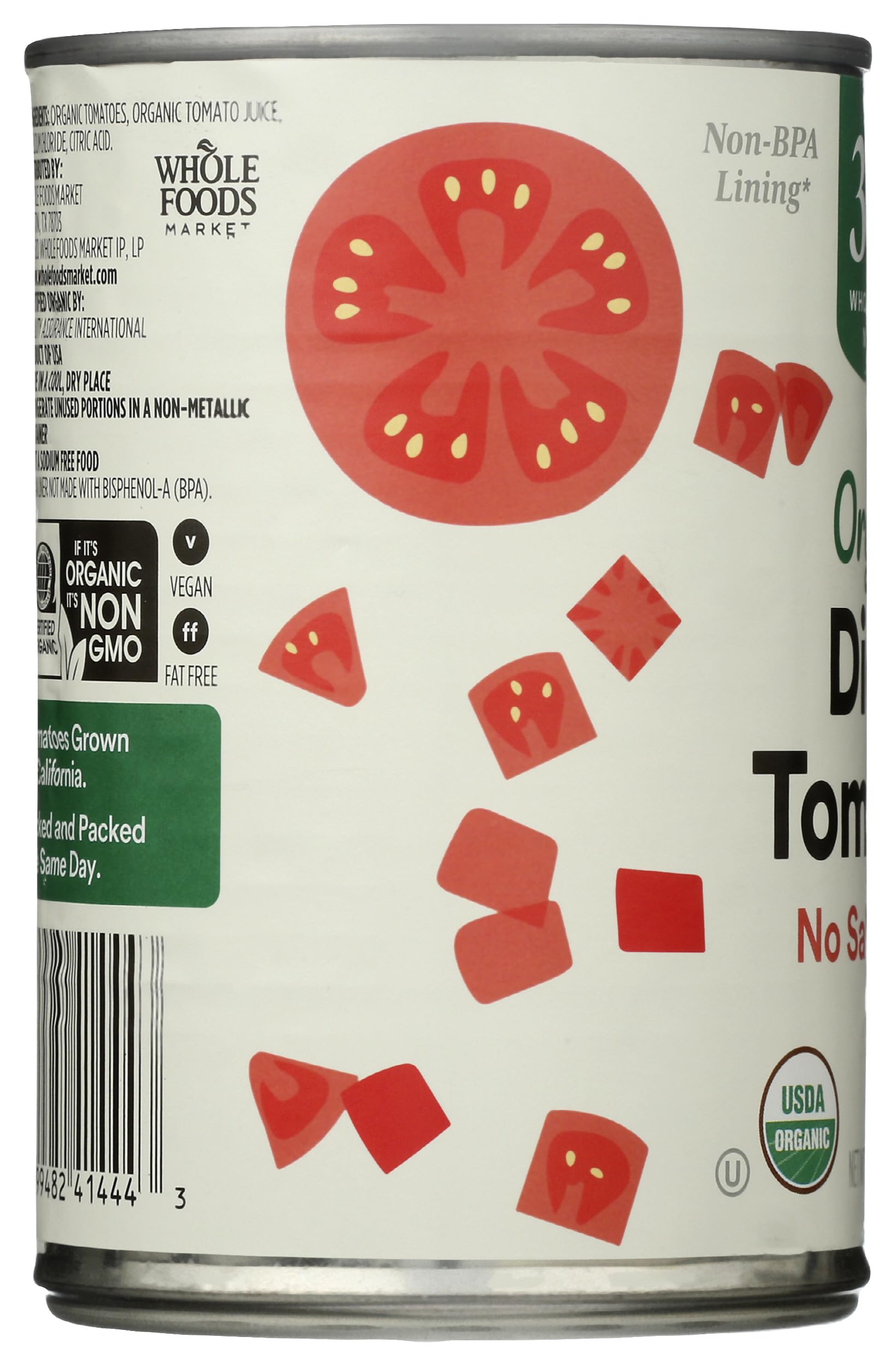 Organic Diced Tomatoes No Salt Added 14.5 Oz 365 By Whole Foods Market