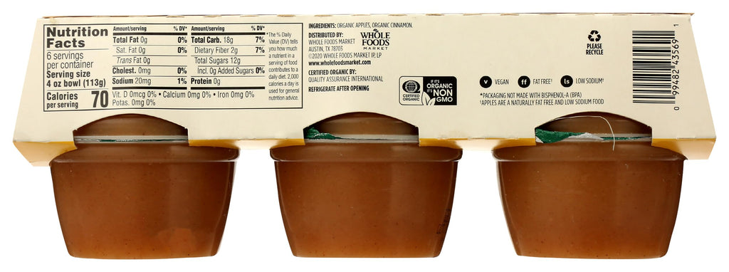 Organic Cinnamon Applesauce Cups Unsweetened 4 Oz 6 Ct 365 By Whole Foods Market