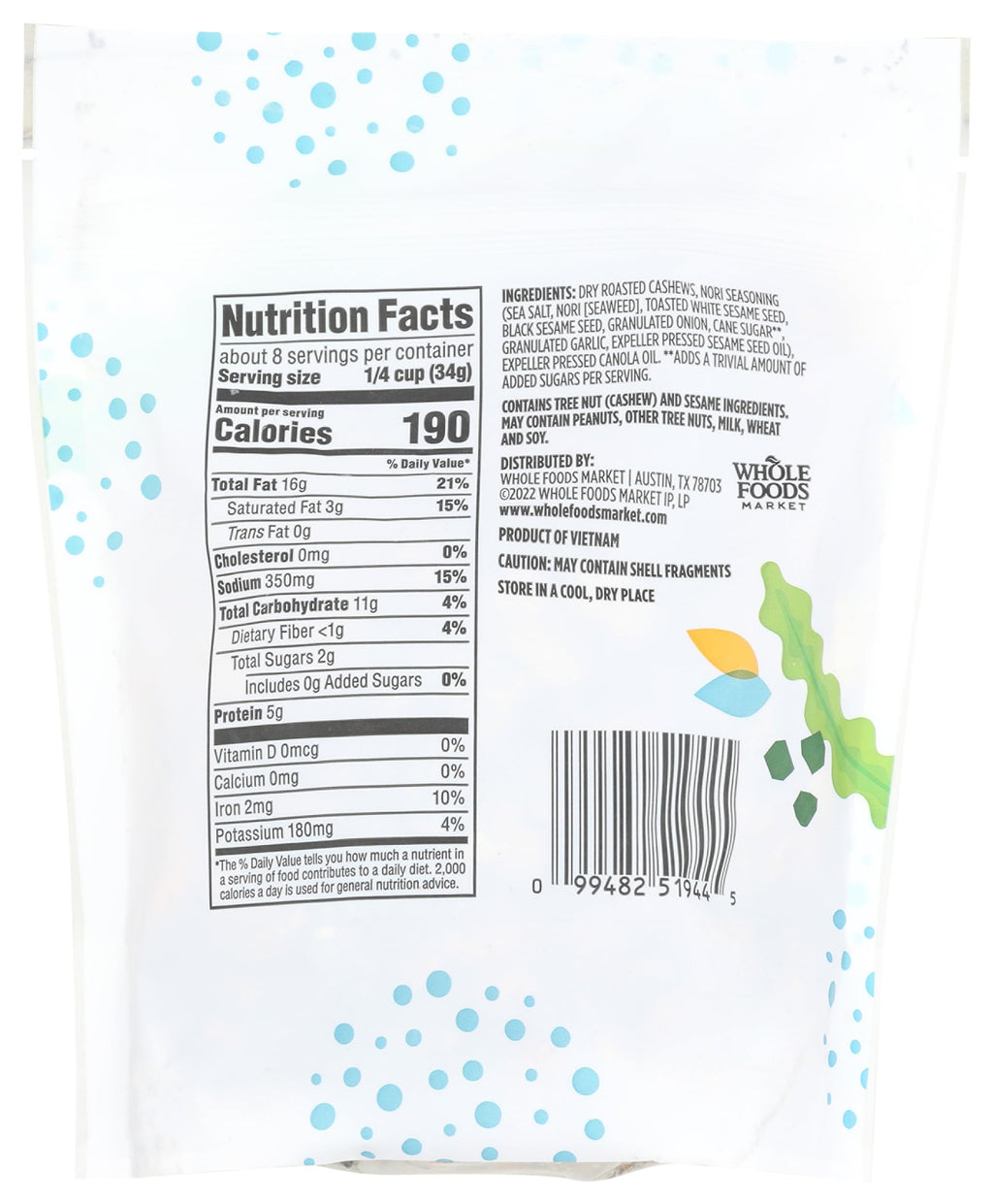 Cashews Seaweed Seasoned 10 Oz 365 By Whole Foods Market