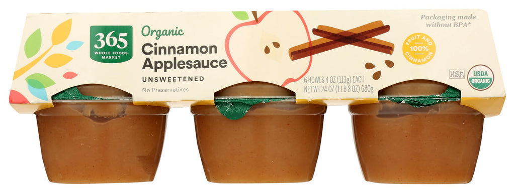 Organic Cinnamon Applesauce Cups Unsweetened 4 Oz 6 Ct 365 By Whole Foods Market