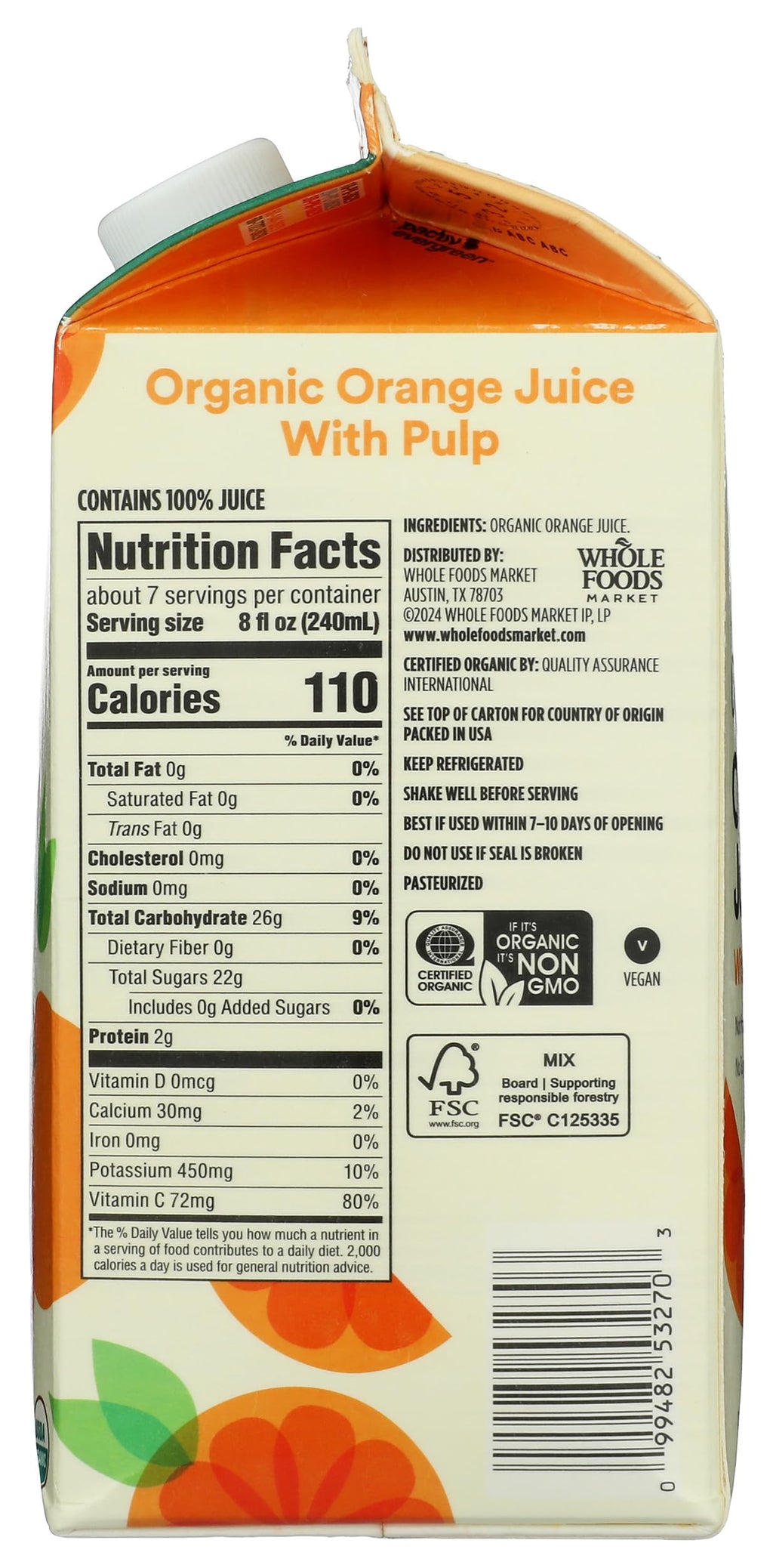 Organic Orange Juice With Pulp 52 Fl Oz 365 By Whole Foods Market