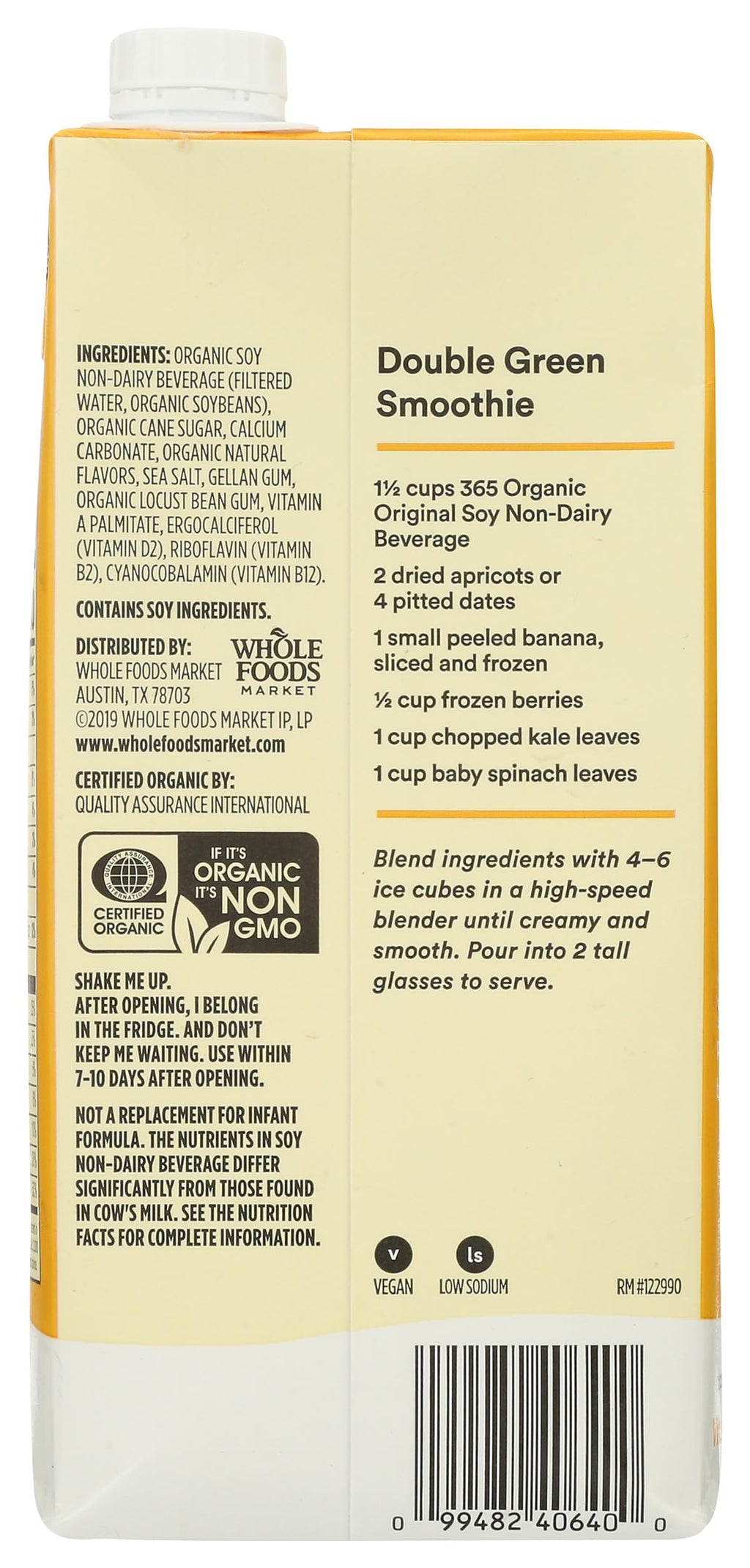 Organic Original Soymilk 32 Fl Oz 365 By Whole Foods Market