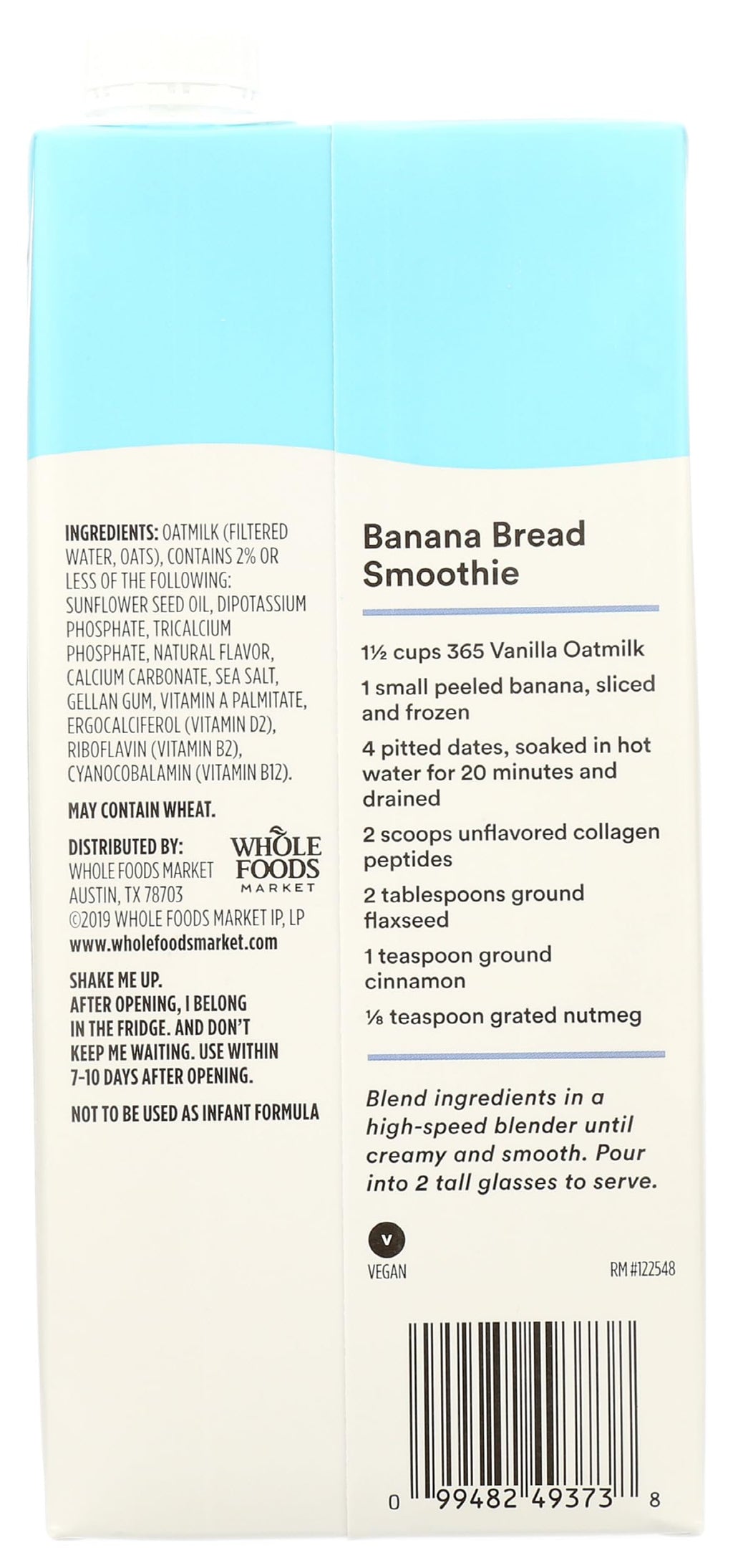 Vanilla Oatmilk 32 Fl Oz 365 By Whole Foods Market